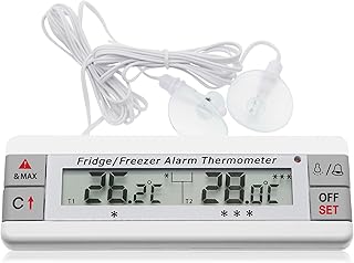 Digital Refrigerator Thermometer 2 Channel Freezer Thermometer with Alarm Sound Reminder Thermometer Fridge with Max/Min Temperature Record Freezer Alarm with Magnetic Back for Home Kitchen