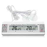 AMTAST Digital Refrigerator Thermometer 2 Channel Freezer Thermometer with Alarm Sound Reminder Thermometer Fridge with Max/Min Temperature Record Freezer Alarm with Magnetic Back for Home Kitchen