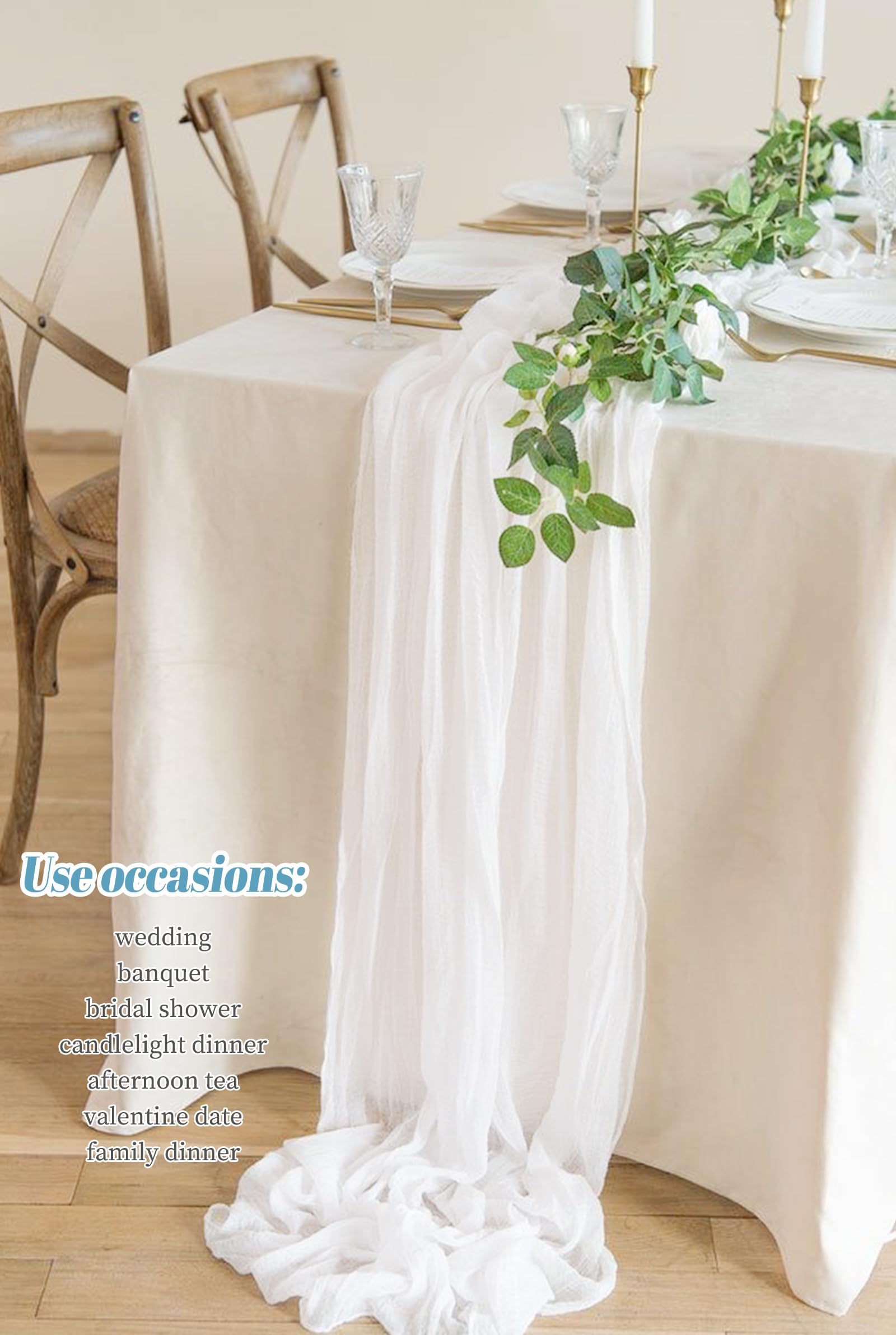 Pesonlook Lot de 10 chemins de Table en étamine Blanche, Chemin de Table en Gaze de 10 Pieds, Chemin de Table Semi-Transparent en Tissu étamine pour réception de Mariage, Mariage Rustique bohème