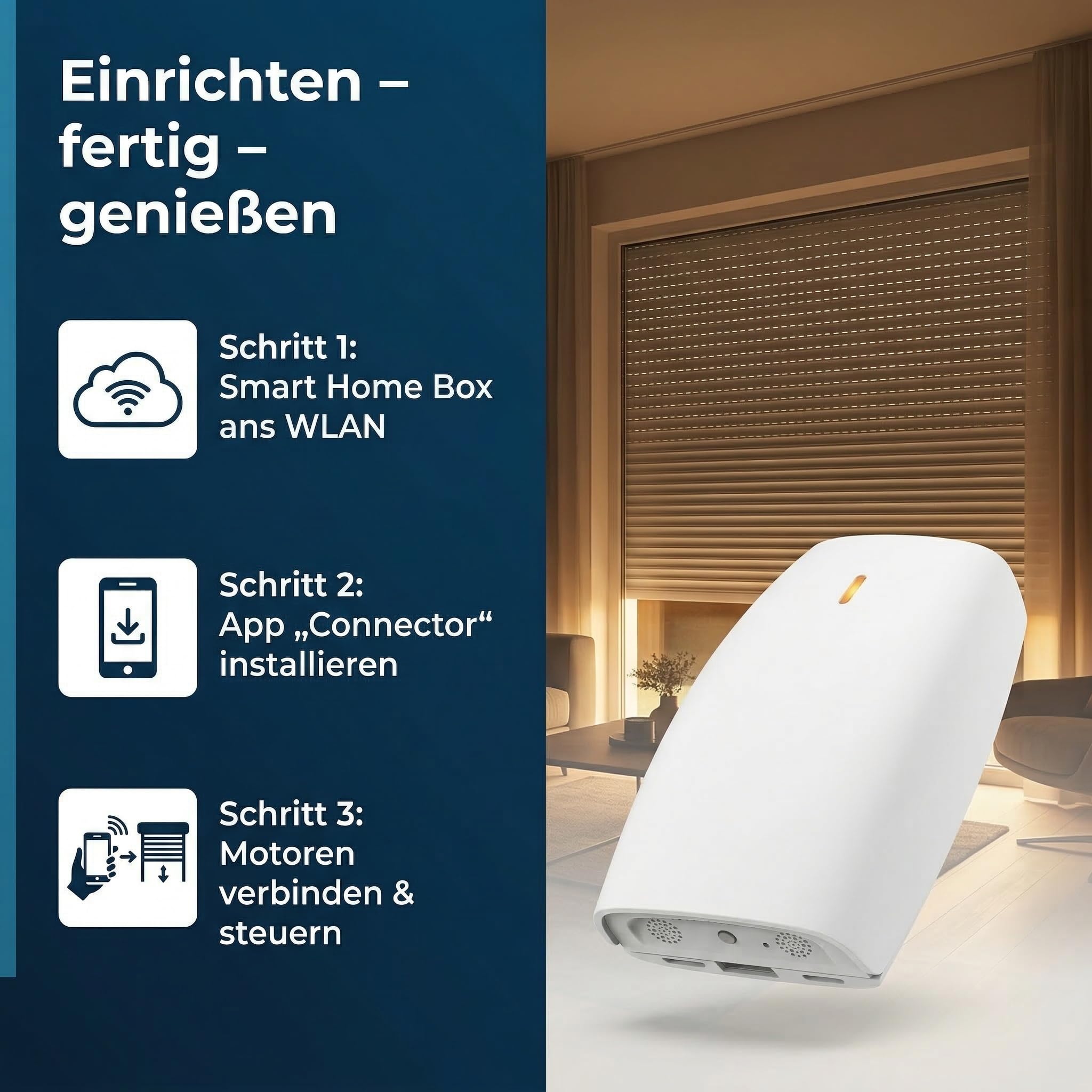 heicko Smart Home Box bi-direktional - WLAN Gateway für Rollladensteuerung & Jalousienmotor - Steuerung per App, Alexa, Google Home & Siri - bis zu 30 Motoren, 20 Zeitschaltungen