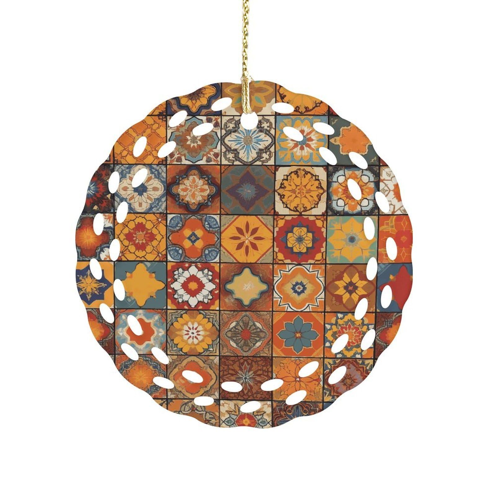 Btcowzrv Style Group Of Moroccan Geometric Ceramic Ornament,Round Ornaments With Hole Easy To Hang,Hanging Ornament For Wedding Party Home Window Garden Christmas Day Decor