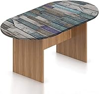 Vista 9 de Mantel ovalado ajustable para mesa de patio, poliéster elástico en bosque, mantel con estampado de siluetas de ciervos con elementos florales, se