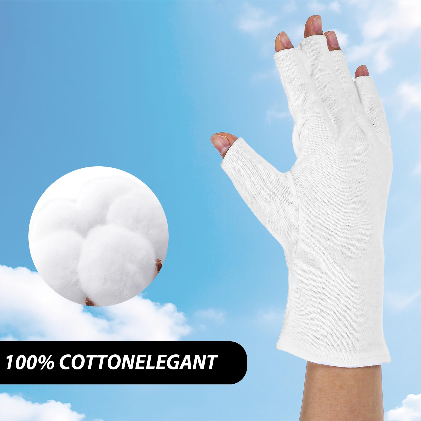 Gants en coton blanc sans doigts lot de 2 paires résistants transpiration respirants eczéma séchage mains sommeil spa