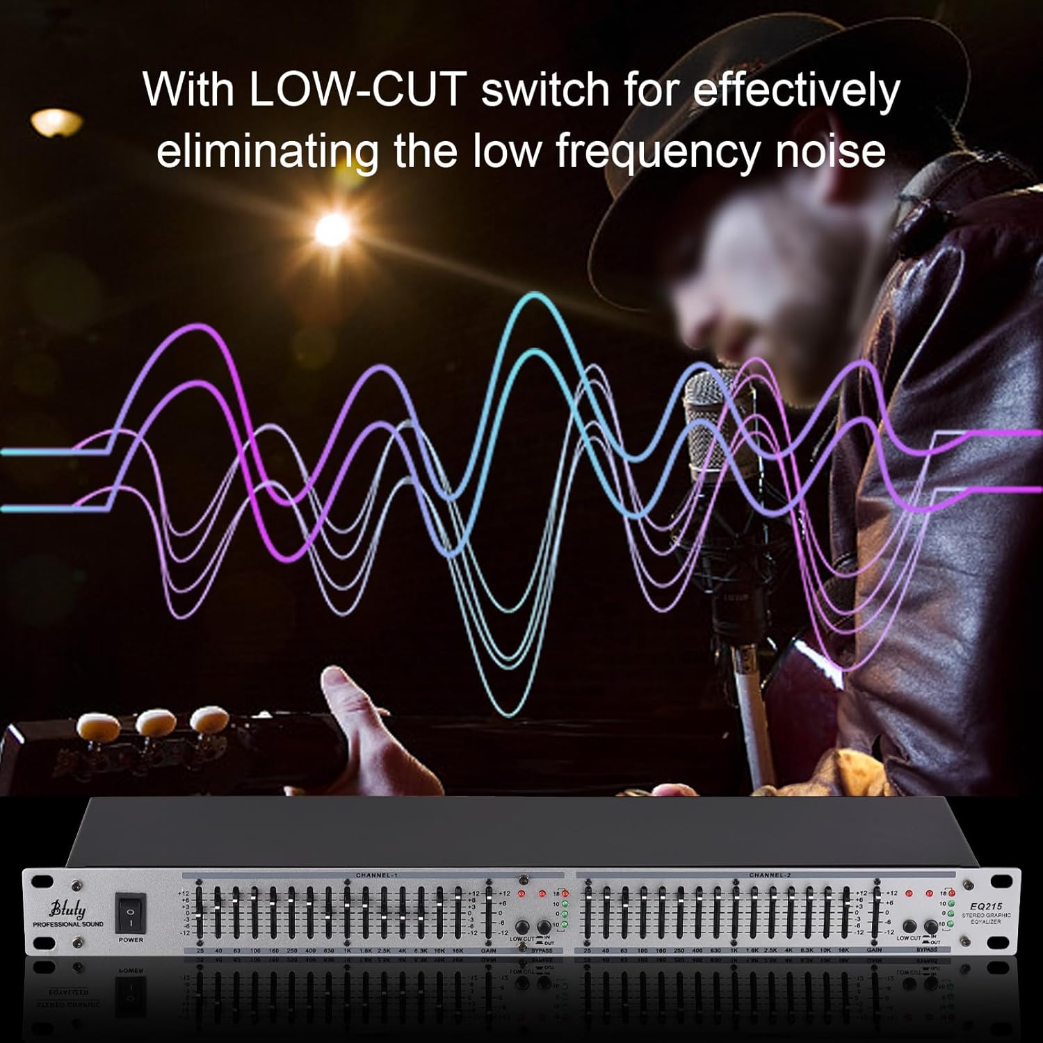 Graphic showing the effect of the LOW-CUT switch on audio frequencies