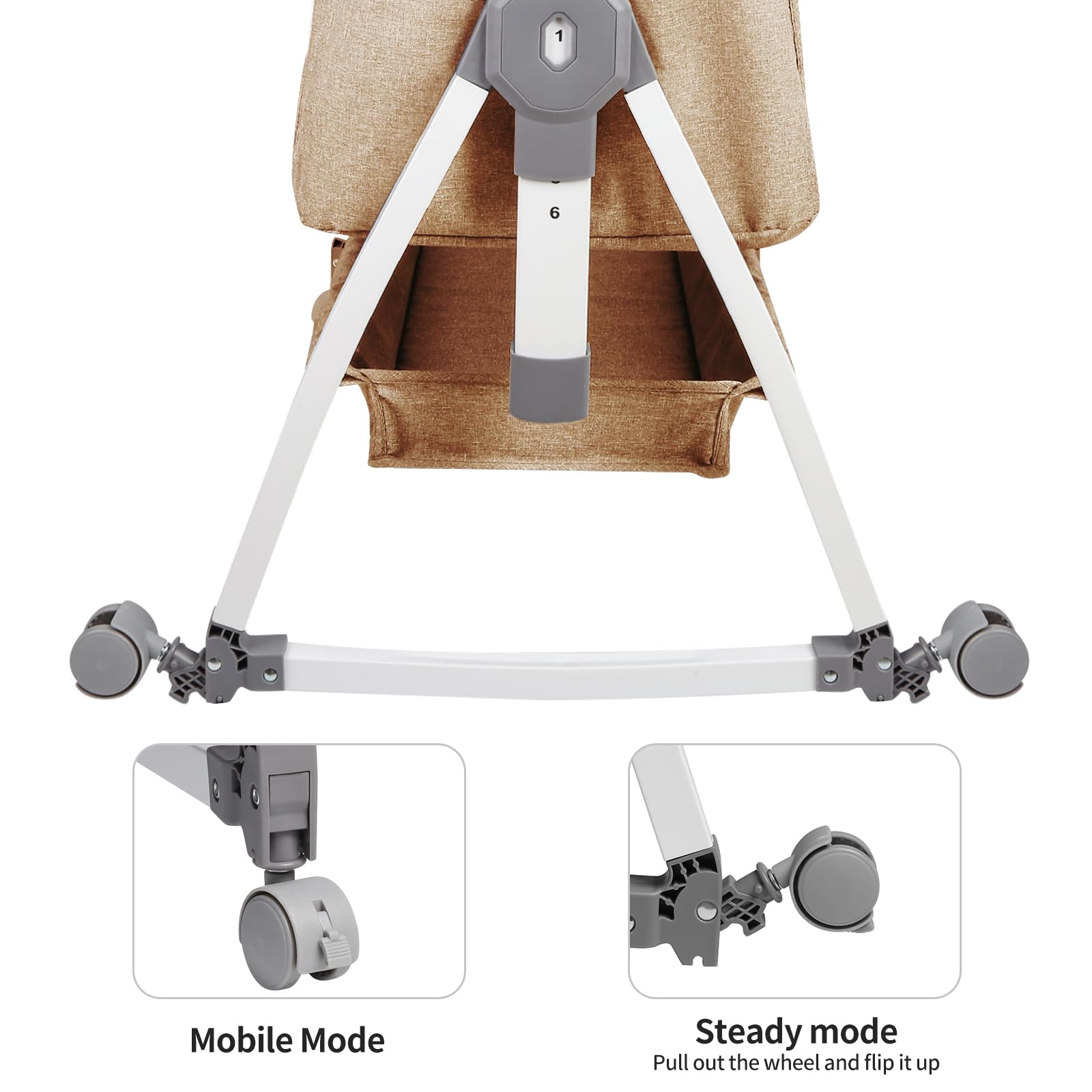 OHMG Cuna de bebé 4 en 1, mecedora de bebé con colchón, cuna de camping con ruedas y correas, ajustable en altura, inclinación de 10°, para niños de 0 a 6 meses