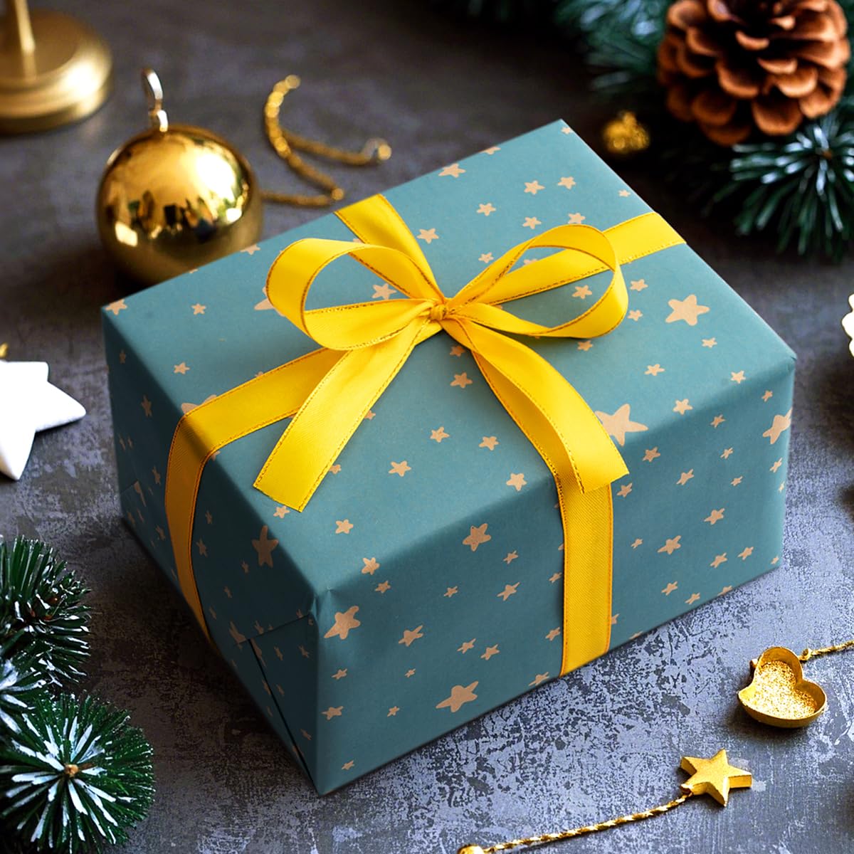 Rollo de papel de regalo de 15 x 43 cm, papel kraft reciclado para cumpleaños, bodas, decoración de fiestas de Navidad (azul)