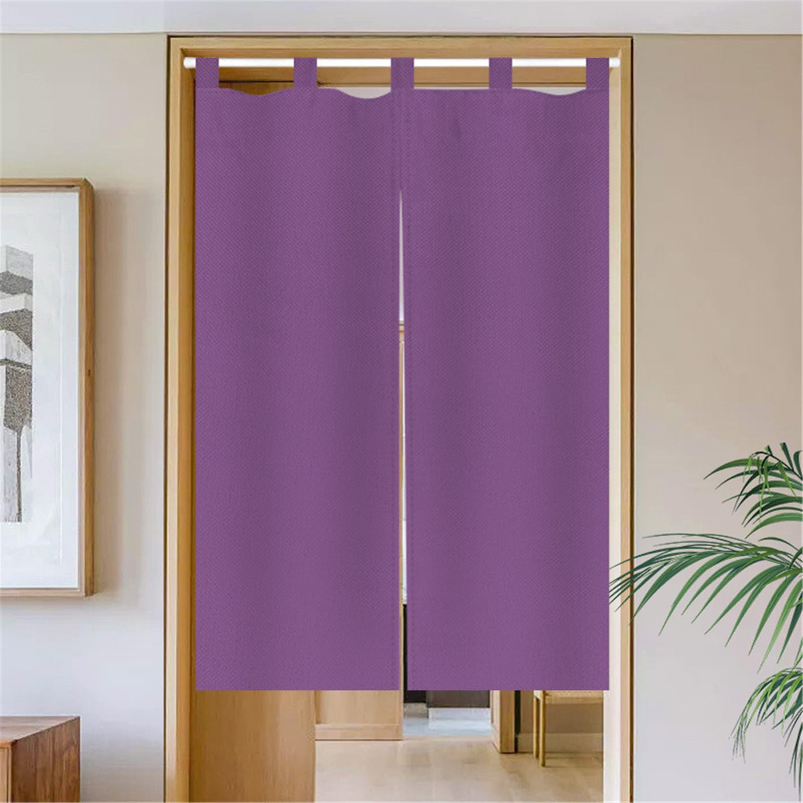 Surwin Japanese Noren Doorway Curtain Solid Color Cotton Linen Half-Door Curtain Window Treatment Tapestry for Kitchen Bistro Partition Shading Shops Home Restaurant (Purple,85x180cm)