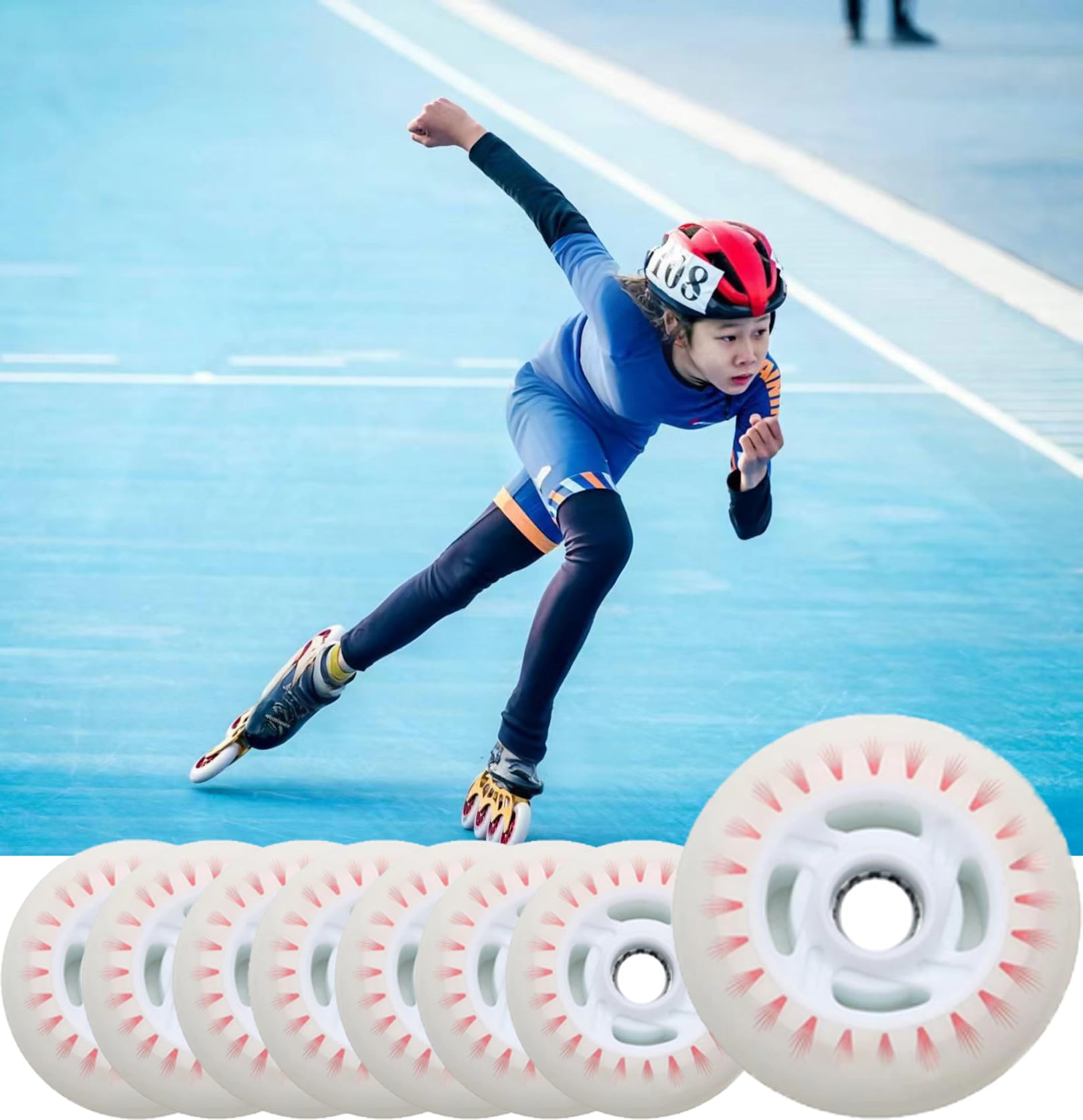 LED-beleuchtete Inline-Skate-Rollen, 90-125 mm Durchmesser, bewegungsaktivierte Beleuchtung, 90A Härtegrad, mehrfarbig, 4er-Set (8, roter Blitz, 90 mm)