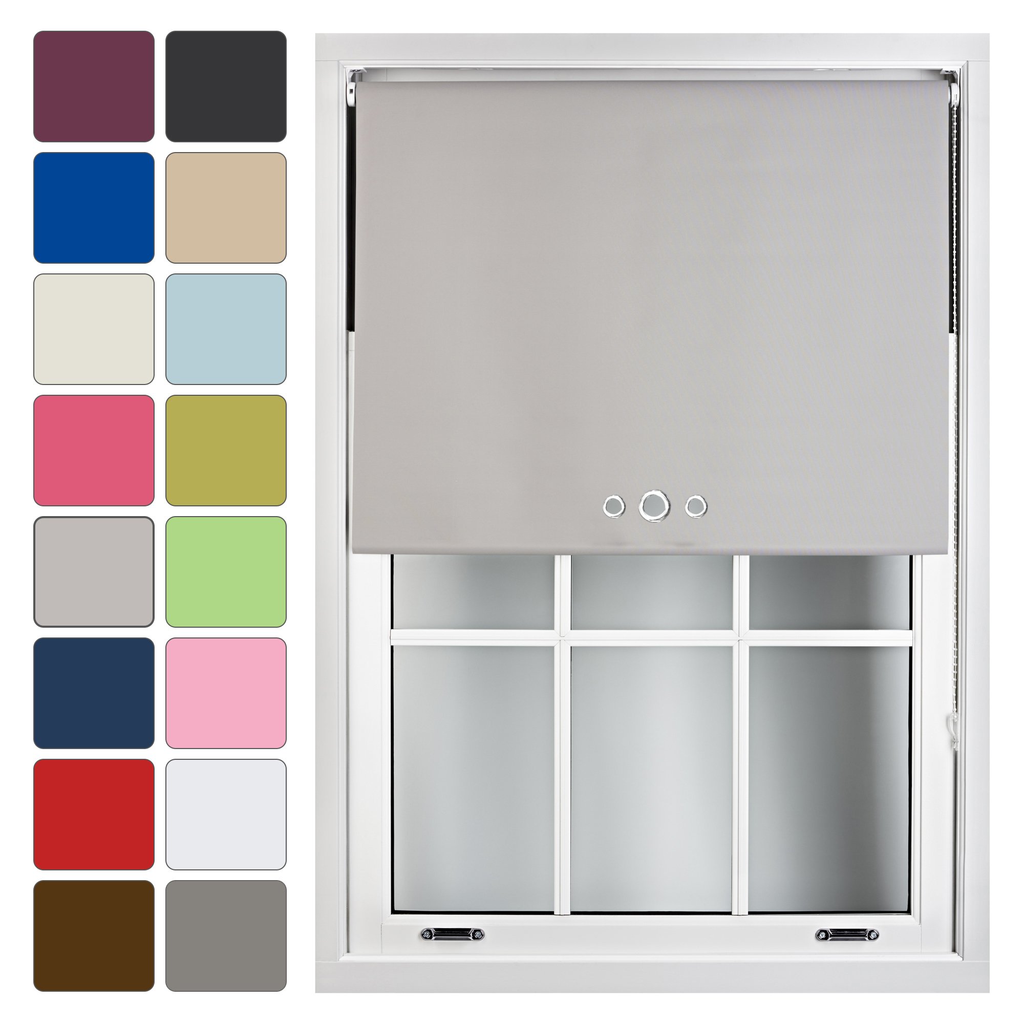 Furnished Grey Blackout Roller Blind With Triple Eyelets Made To Measure, 90W X 210H Cm