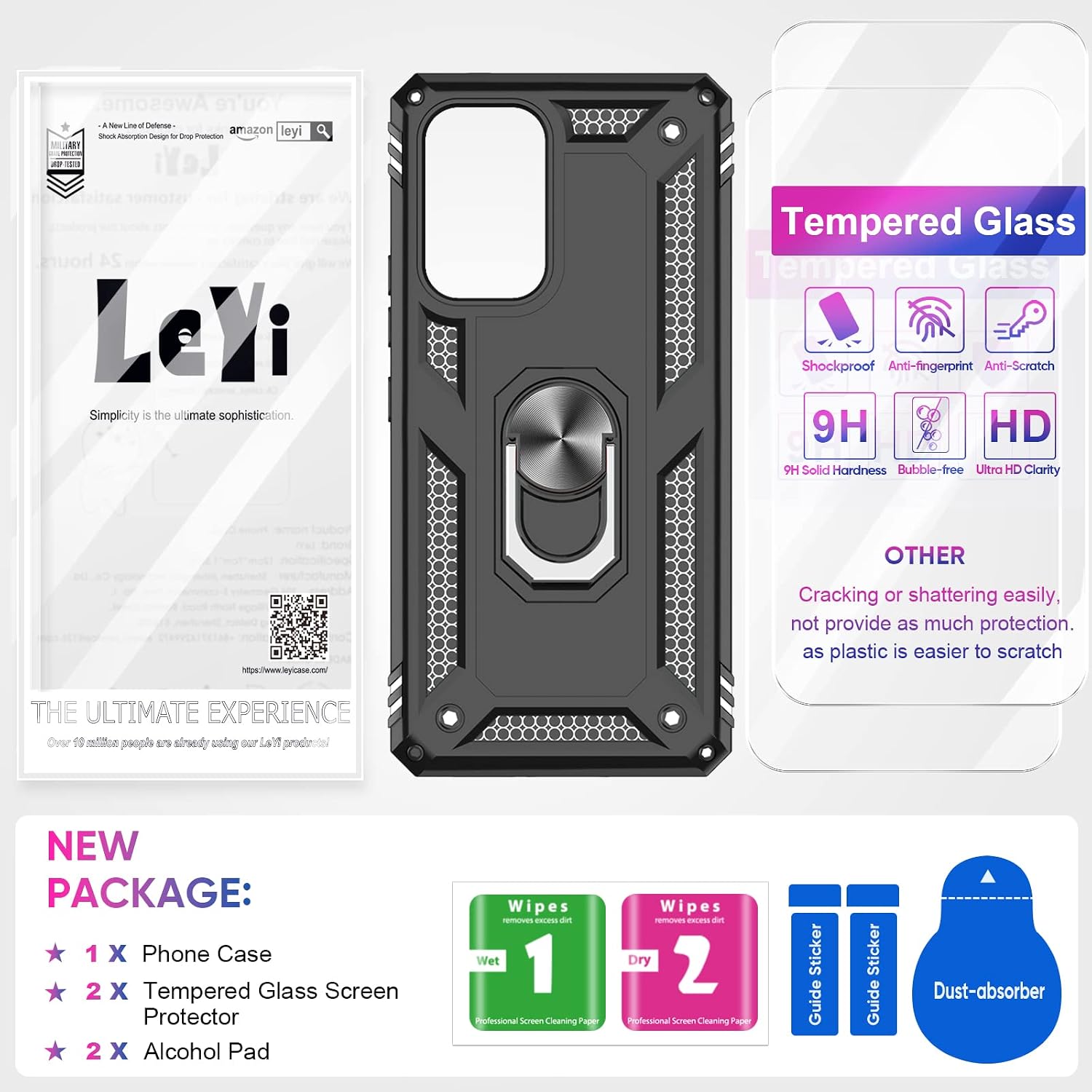 LeYi for Galaxy A53 5G Case with [2 Pack] Screen Protectors, A53 5G Case [Military-Grade] Shockproof Protective Case, Samsung Galaxy A53 Ring Kickstand Phone Cover Case for Samsung A53 5G, Black