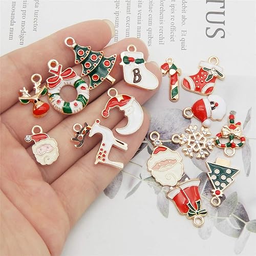 Miniatura 3 de JJG Race - 60 dijes de Navidad esmaltados en tono dorado surtidos para collares, aretes, pulseras, manualidades, fabricación de joyas y manualidades