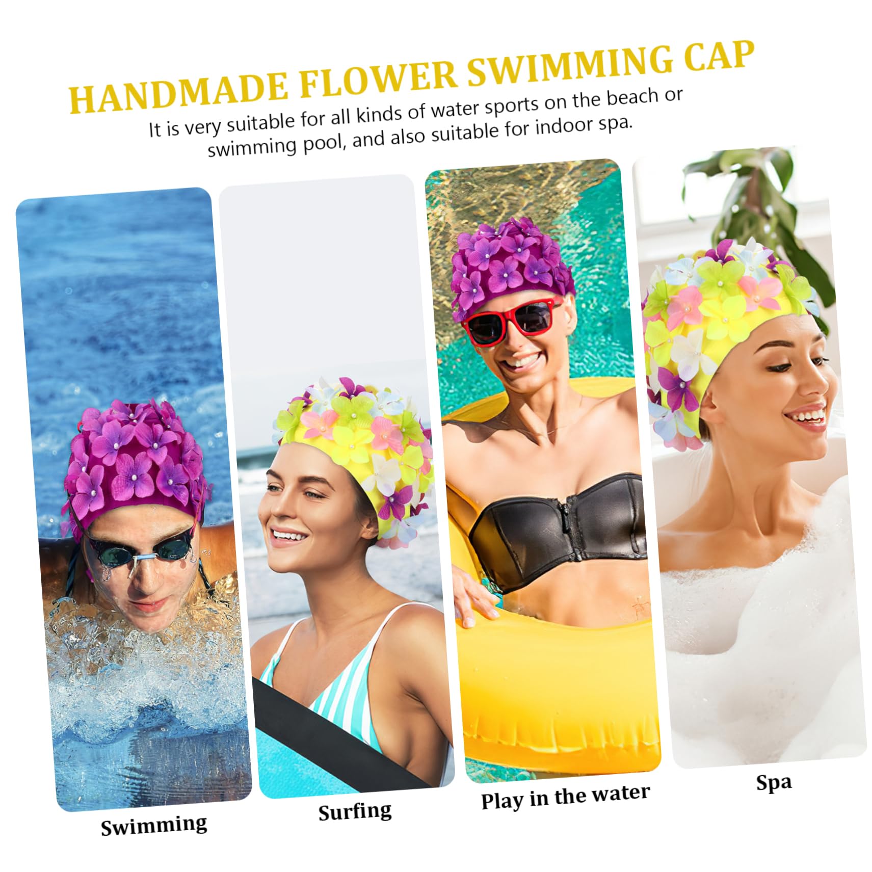 Anneome 8stücke Atmungsaktive Badekappen Für Frauen Mit Blumenmotiv Elastische Schwimmhaube Für Langes Haar Für Wassersport Und Schwimmen Stylische Badehaube Mit Floralem Design