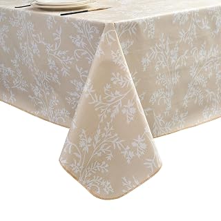 LIBERECOO Vinyl Tablecloth with Flannel Backing –Indigo Botanical Charm, Waterproof, Wipeable, Durable Table Cover – 4 Colors