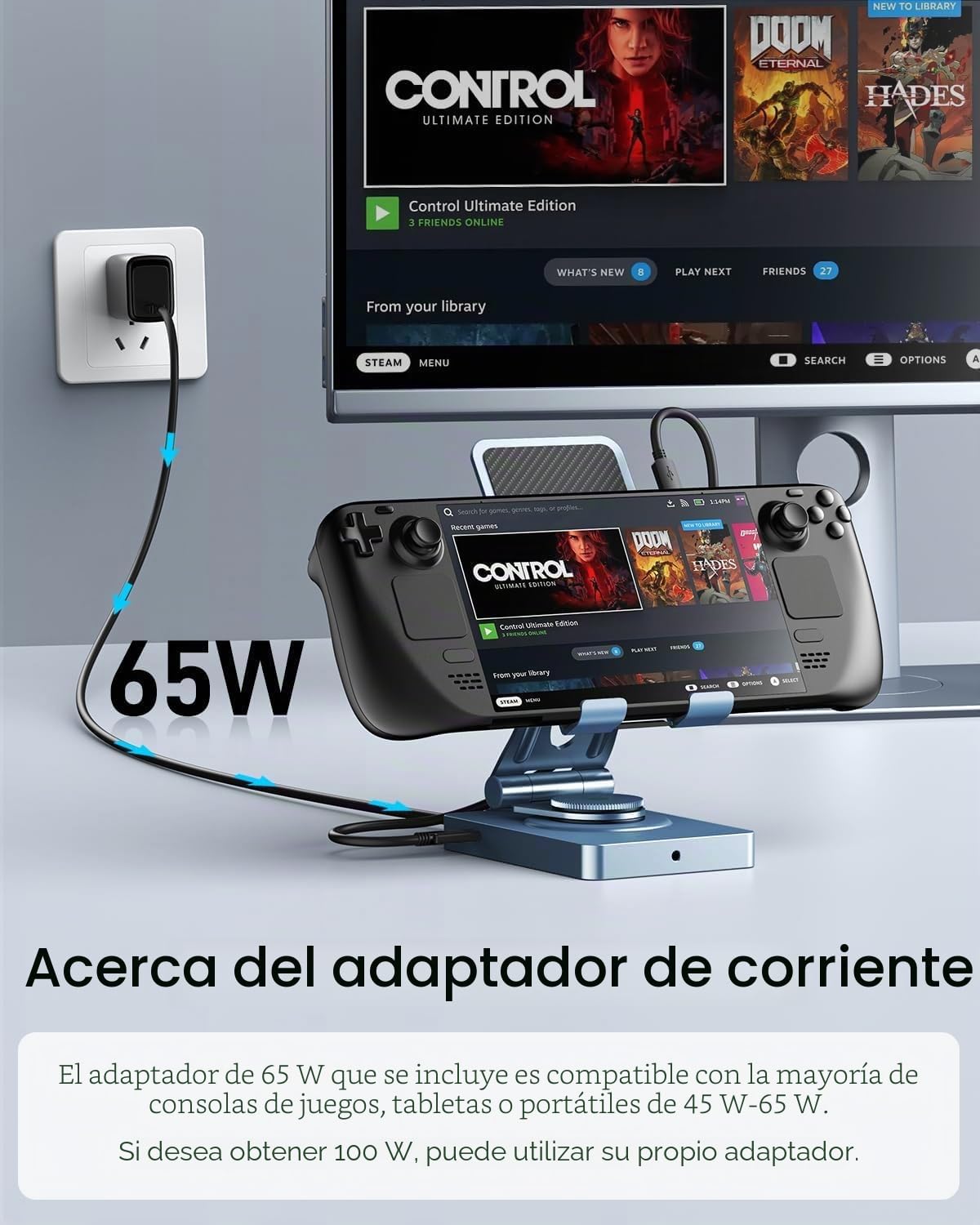Estación de acoplamiento USB C giratoria de 360° para iPad, iPad Pro, Tablet, Samsung, Steam Deck, ROG Ally, Legion Go, Msi Claw, etc., 11 en 1 con lector SD TF 4.0, HDMI 4K a 60Hz, RJ45, audio, USB A