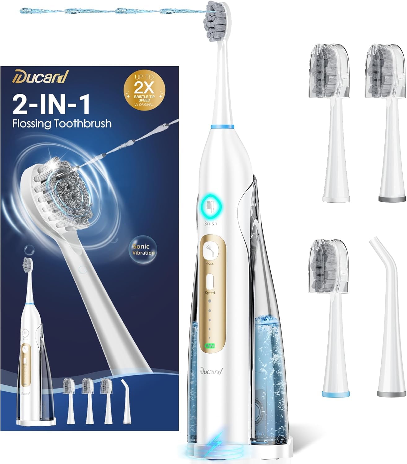 Spazzolino elettrico con idropulsore combinato, spazzolino da denti professionale con 3 modalità di spazzola sonica e 5 pressioni dell'acqua, idropulsore senza fili per adulti per la pulizia dei denti