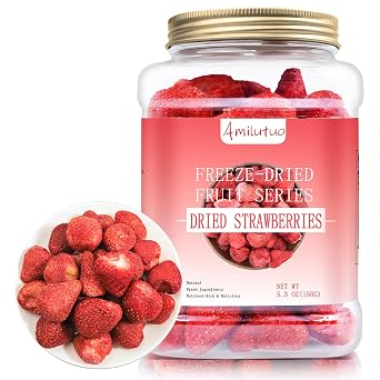 Freeze Dried Strawberries, 5.3OZ/150g Whole Freeze Dried Fruit, Whole Dehydrated Strawberry for Milk, Milkshakes, Breakfast, Cereal Bowls Salad, Ice Cream, Freeze Dried Snacks