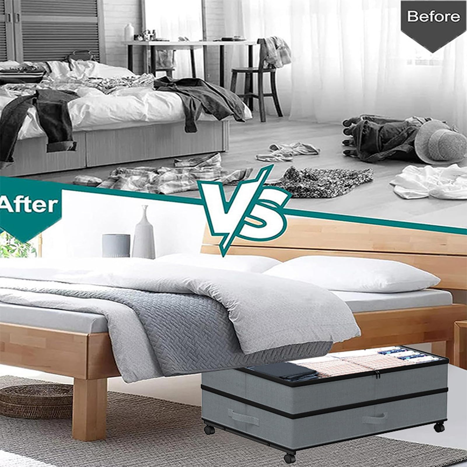 Unter-Bett-Aufbewahrung Auf Rollen, Unter-Bett-Schubladen Mit Klarem Deckel, Verstellbarer Unter-Bett-Organizer, Große Aufbewahrung Für Kleidung, Schuhe, Decken Und Spielzeug,1pcs