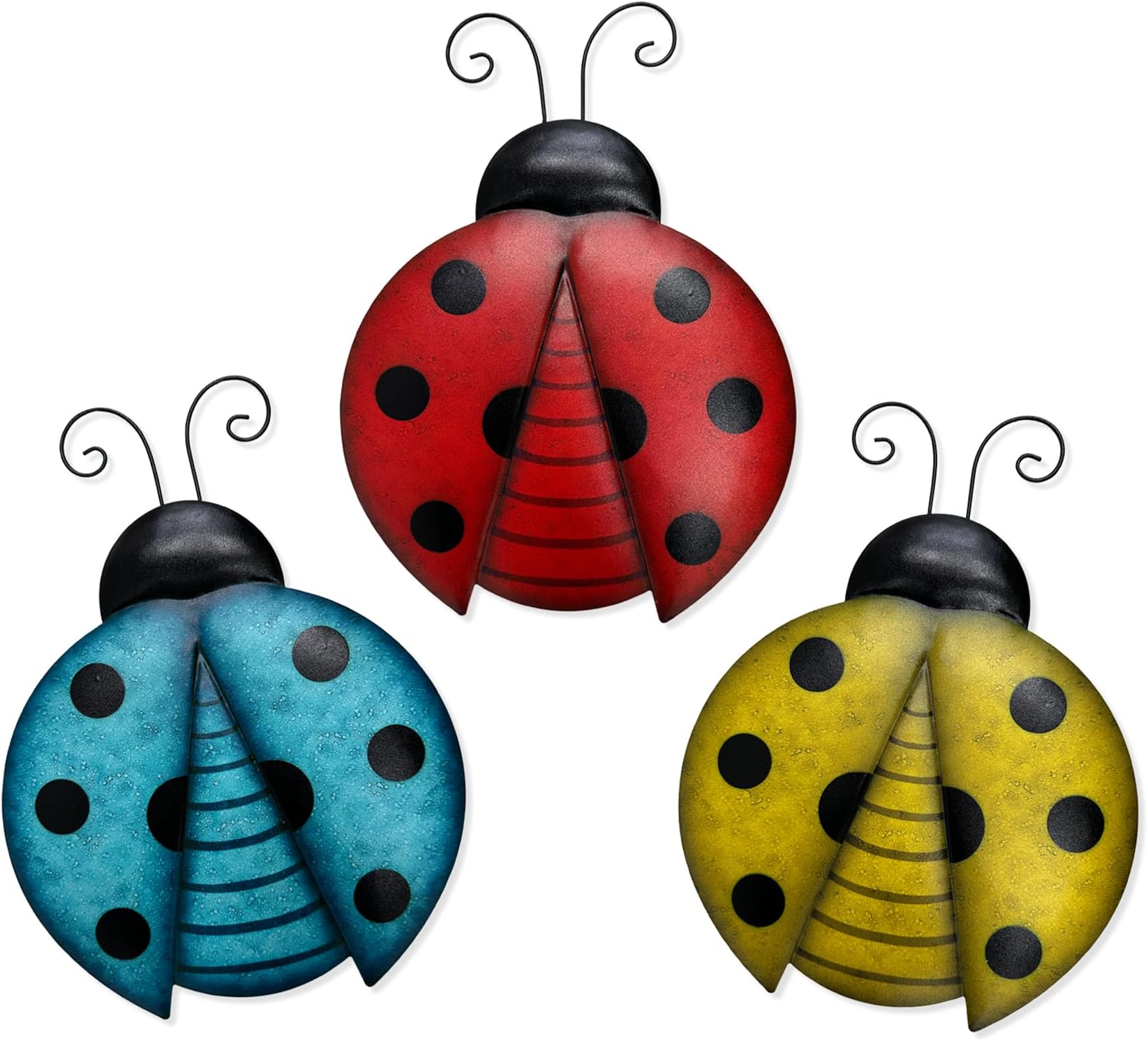 ScwhousiMetal Ladybugs Outdoor Wall Decor,Garden Decoration Hanging for Fence,Yard, Patio,Living Room,Bedroom,Red Blue Yellow