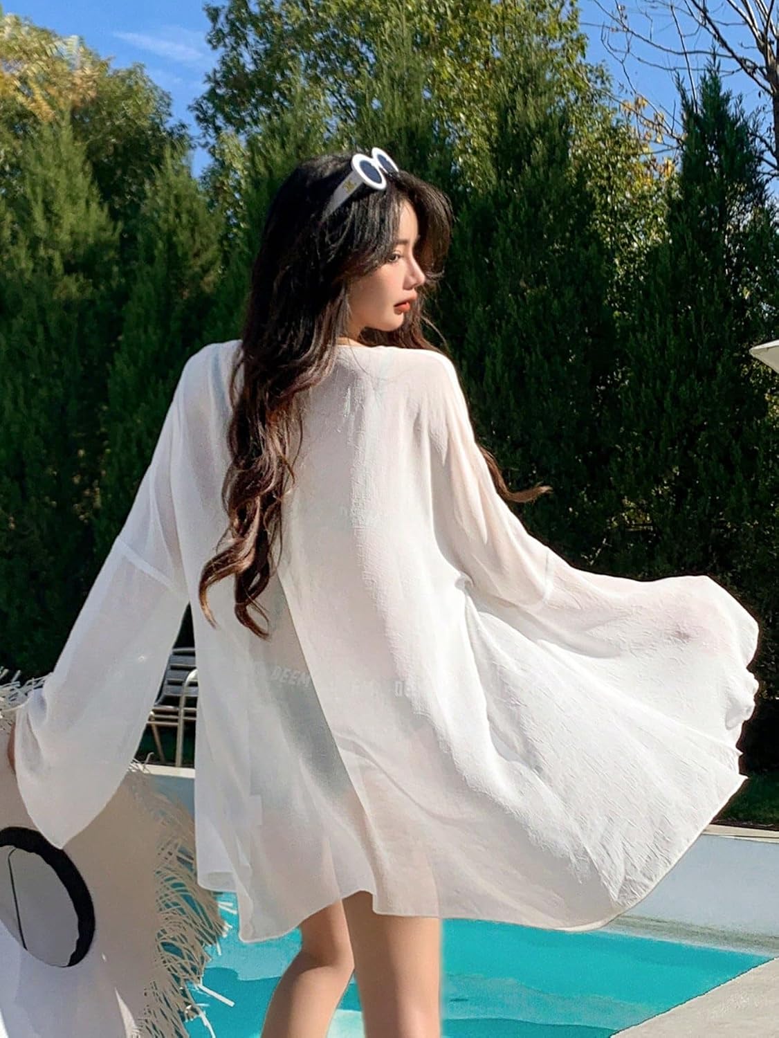 Women's Solid Color Sleeve Kimono Cover-Up Summer cover ups for swimwear