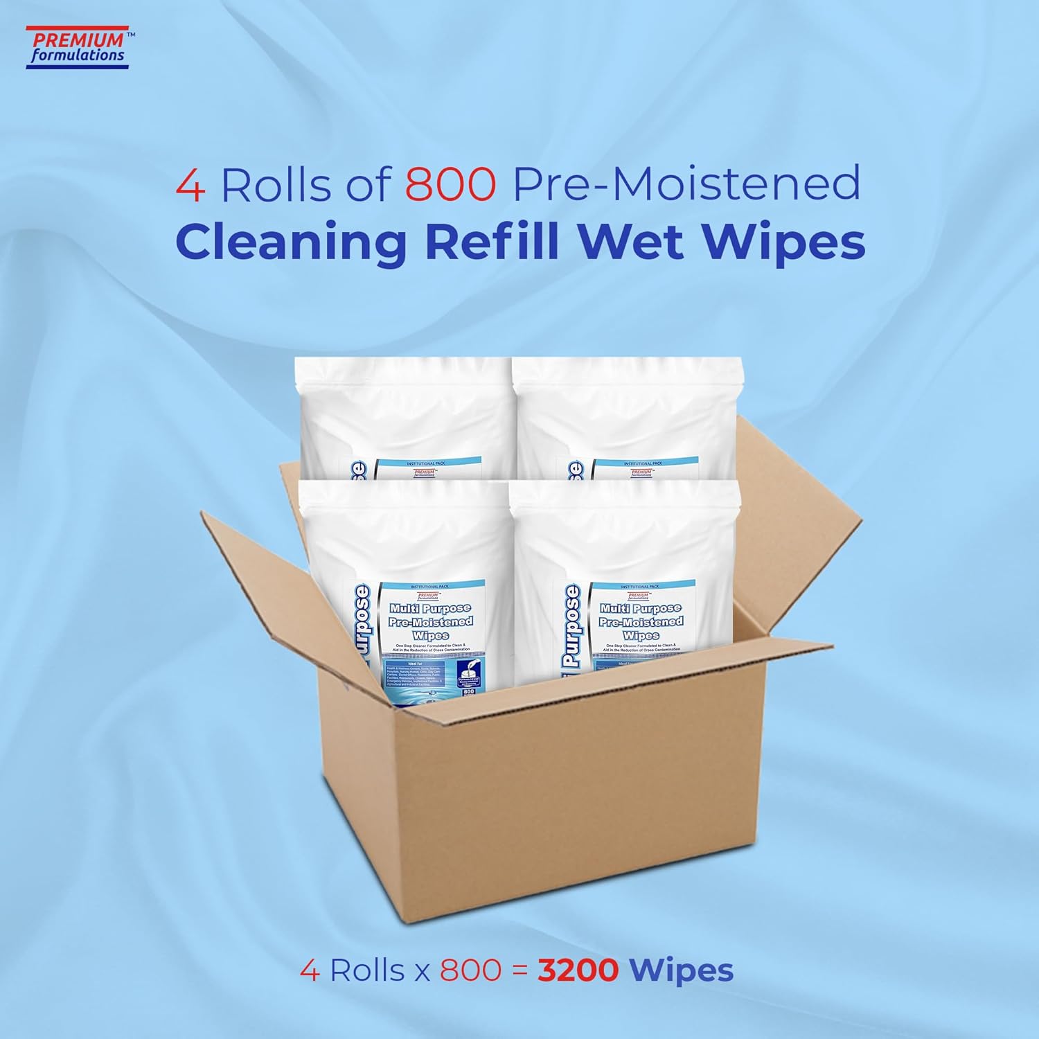 Wet Wipes Bulk - 4 x 800 Count Refill Bags (3200 Commercial Disposable Wipes) Value Pack - For Upward Pull Dispenser Ideal For Public Use