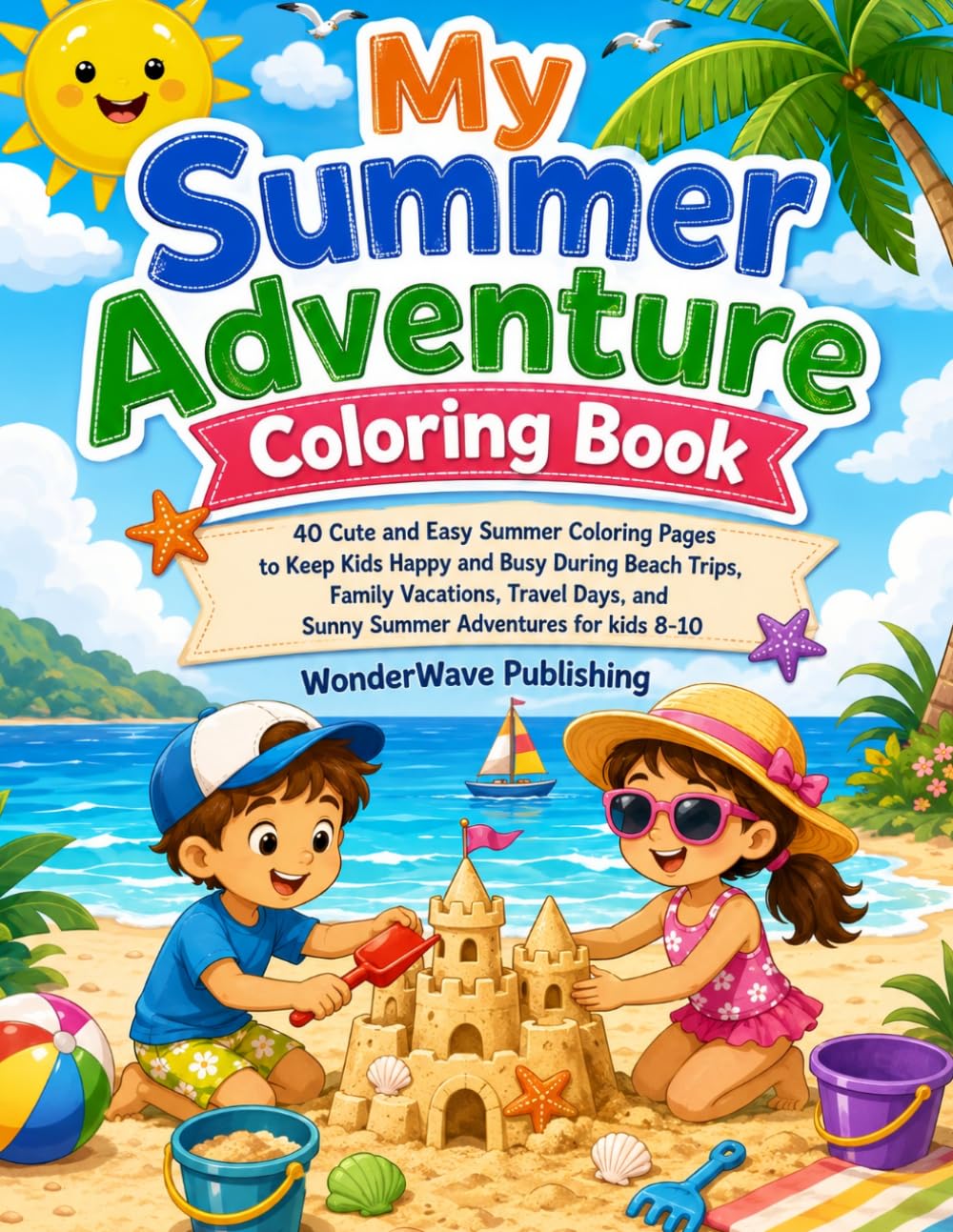 My Summer Adventure Coloring Book: 40 Cute and Easy Summer Coloring Pages to Keep Kids Happy and Busy During Beach Trips, Family Vacations, Travel Days, and Sunny Summer Adventures for kids 8-10