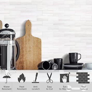 STICKGOO Subway Tile Peel and Stick Backsplash, Dolomite Kitchen Backsplash & 12 Tile Edge Trim