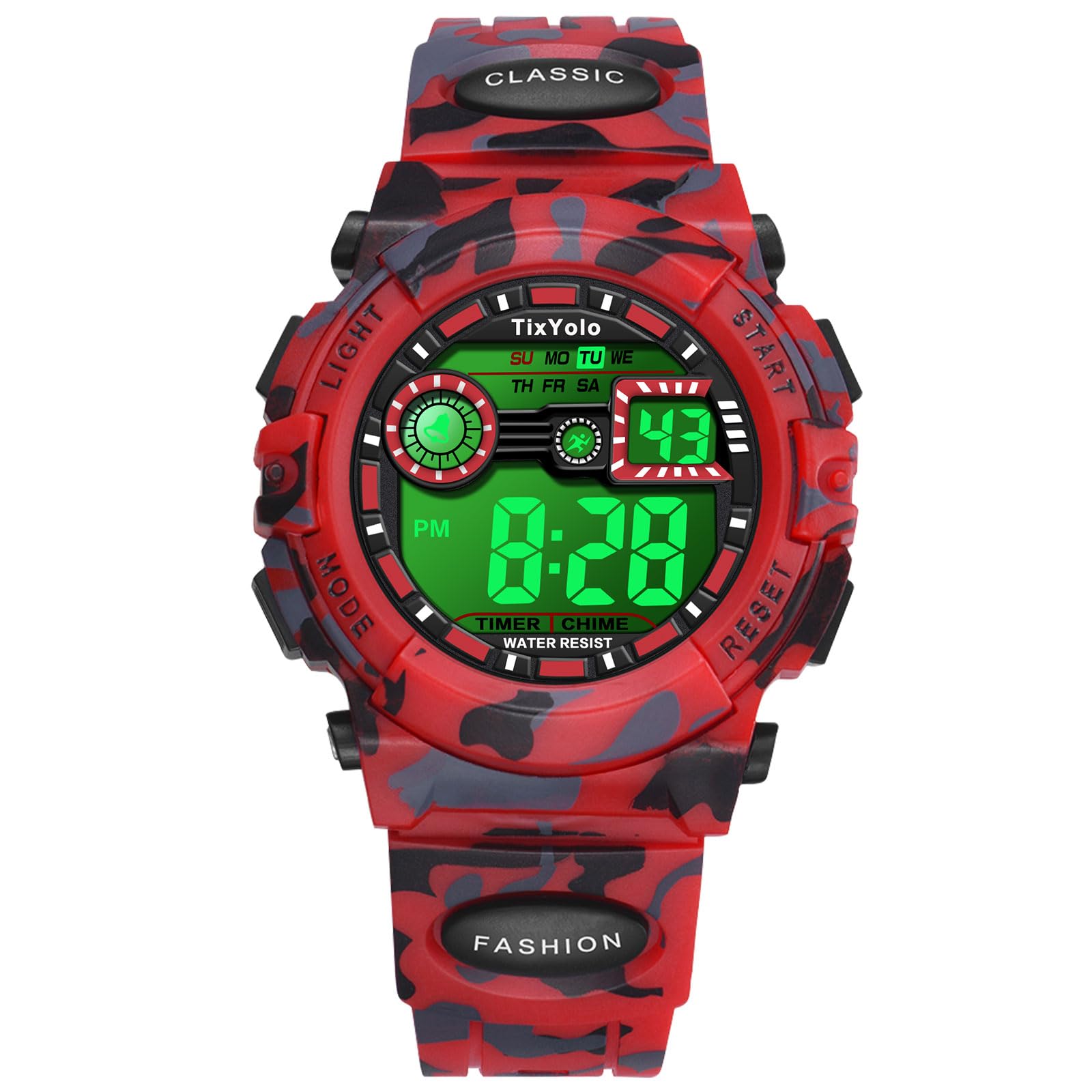 Reloj digital para niños, resistente al agua hasta 50 m, luz de 7 colores, cronómetro de alarma de 12/24 horas, reloj de pulsera para exteriores para niños con correa de silicona, regalo para