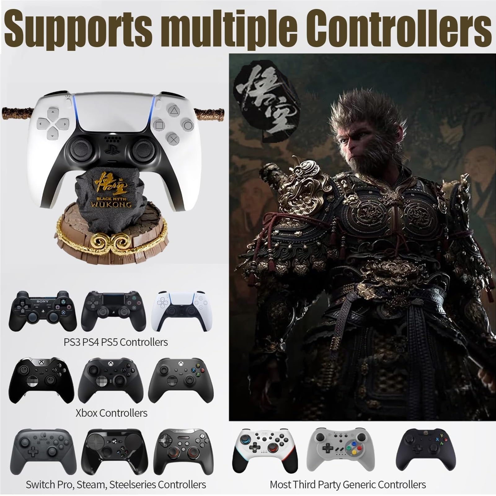 Black Myth Wukong Soporte para Mando De Juego con La Maldición De Apriete del Aro Dorado Y El Bastón De Ruyi De Nube De Bronce, Mando Universal para PS5/xbox/NS/Switch Pro