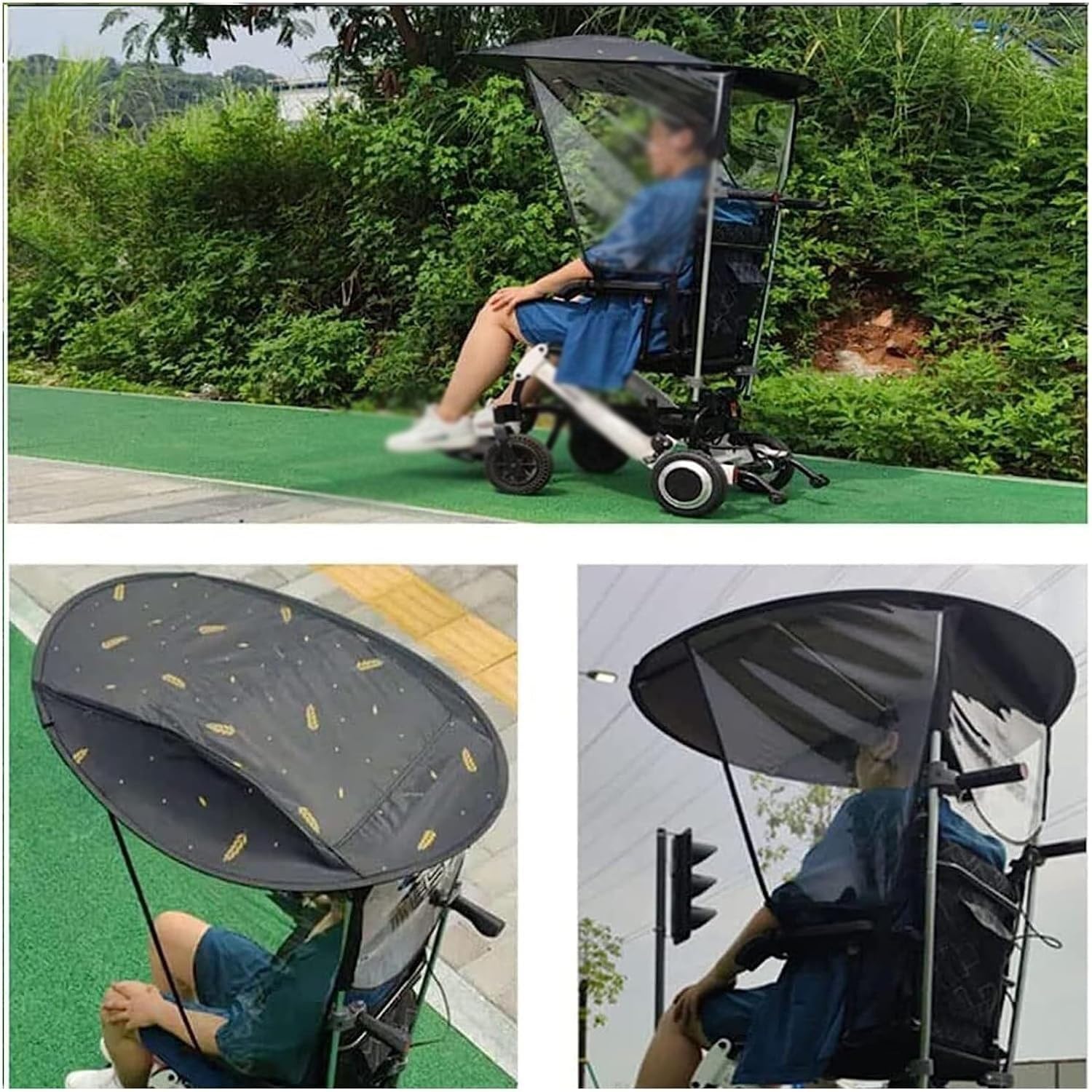 Toldo para sombrilla para silla de ruedas, protección resistente al agua y al desgarro para la mayoría de sillas de ruedas, capa plegable eléctrica universal