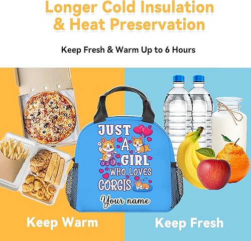 Miniatura 6 de Lonchera Corgi personalizada para niños, lonchera aislada para niñas y niños, lindas bolsas de almuerzo blancas reutilizables, pequeña con
