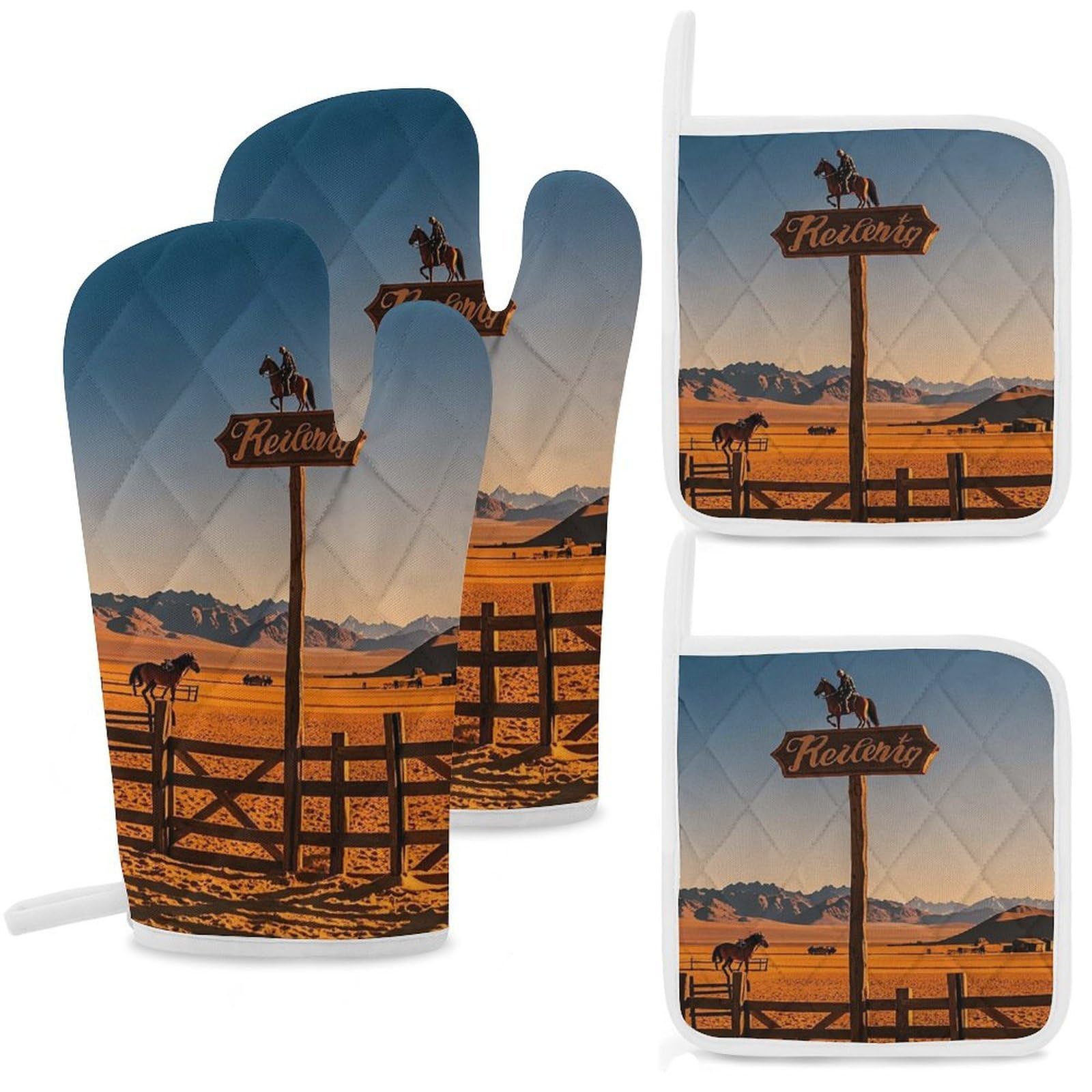 Lot de 4 maniques cowboy anti-brûlure pour sortir les plats chauds du four