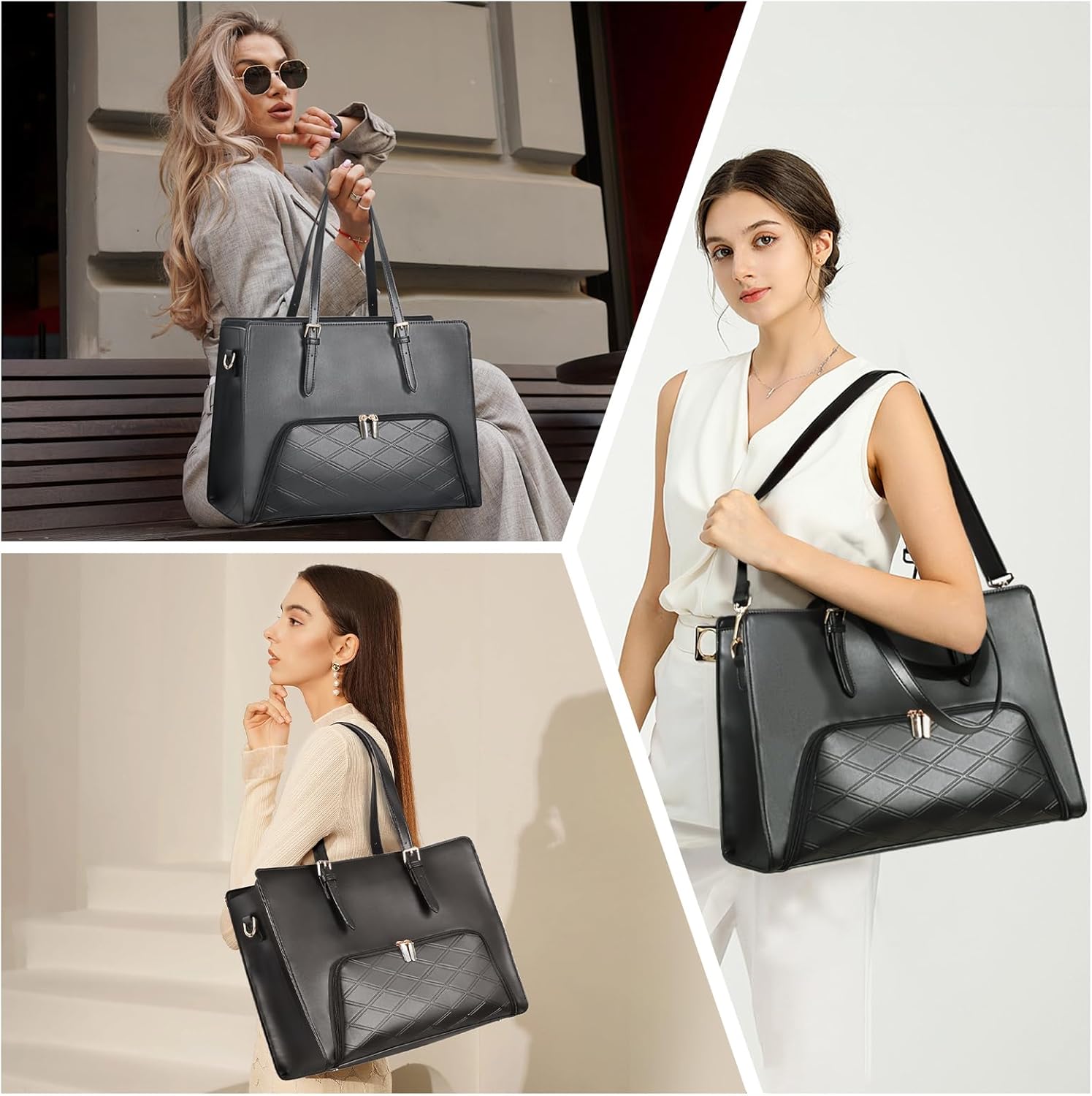 Jetviivid Lunch Tote Bag for Women, 15.6-17.3 Inch Laptop Bag with Lunch Compartment PU Leather Work bag for Business,Office - Image 2