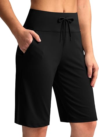 G Gradual Womens Bermuda Shorts with Pockets 11" Knee Length Stretch Comfy Drawstring Long Shorts for Women Summer Walking