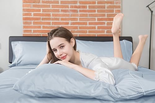 Miniatura 4 de Sunflower Juego de 2 fundas de almohada tamaño Queen, 100% algodón, 20 x 30 pulgadas con ribete plateado, suaves y transpirables, color azul bebé