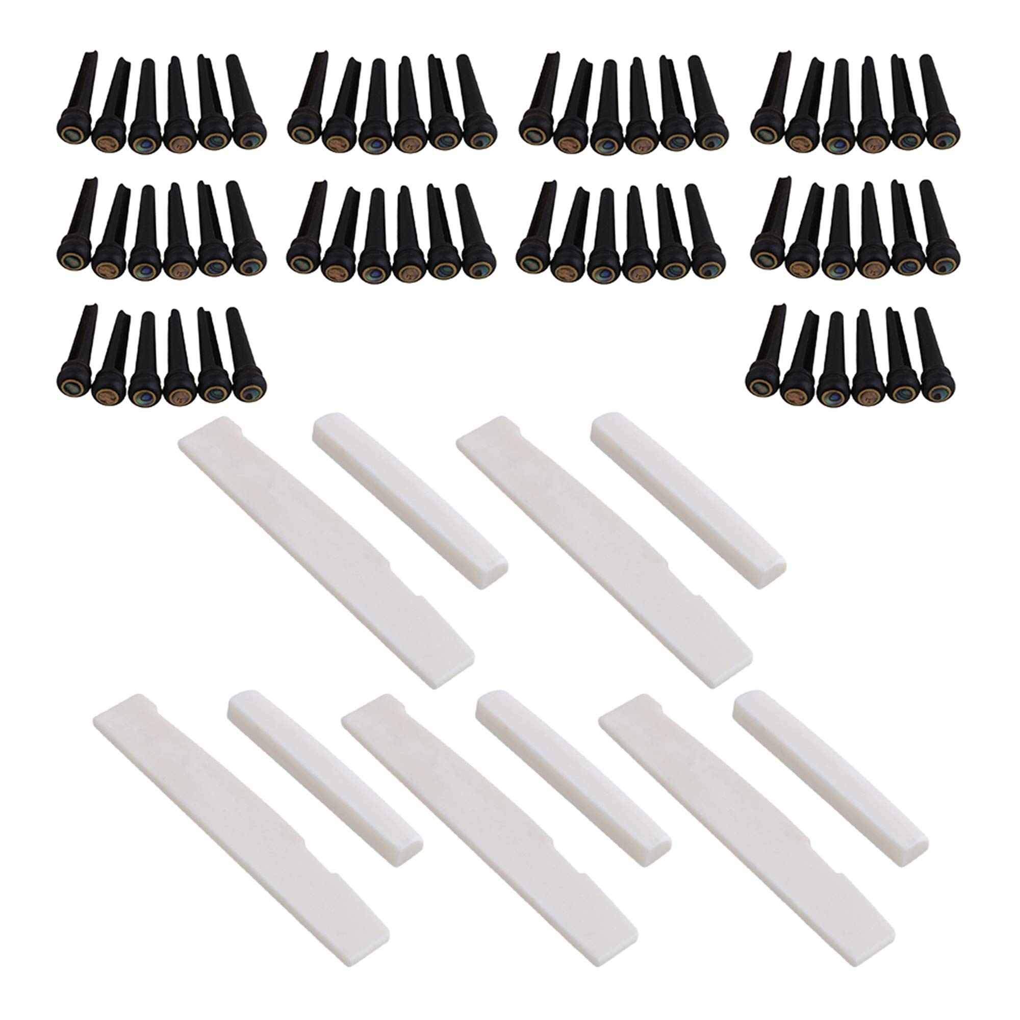 Yibuy 5 set di 12 corde per ponte chitarra in abalone puntini in ebano con selle in osso