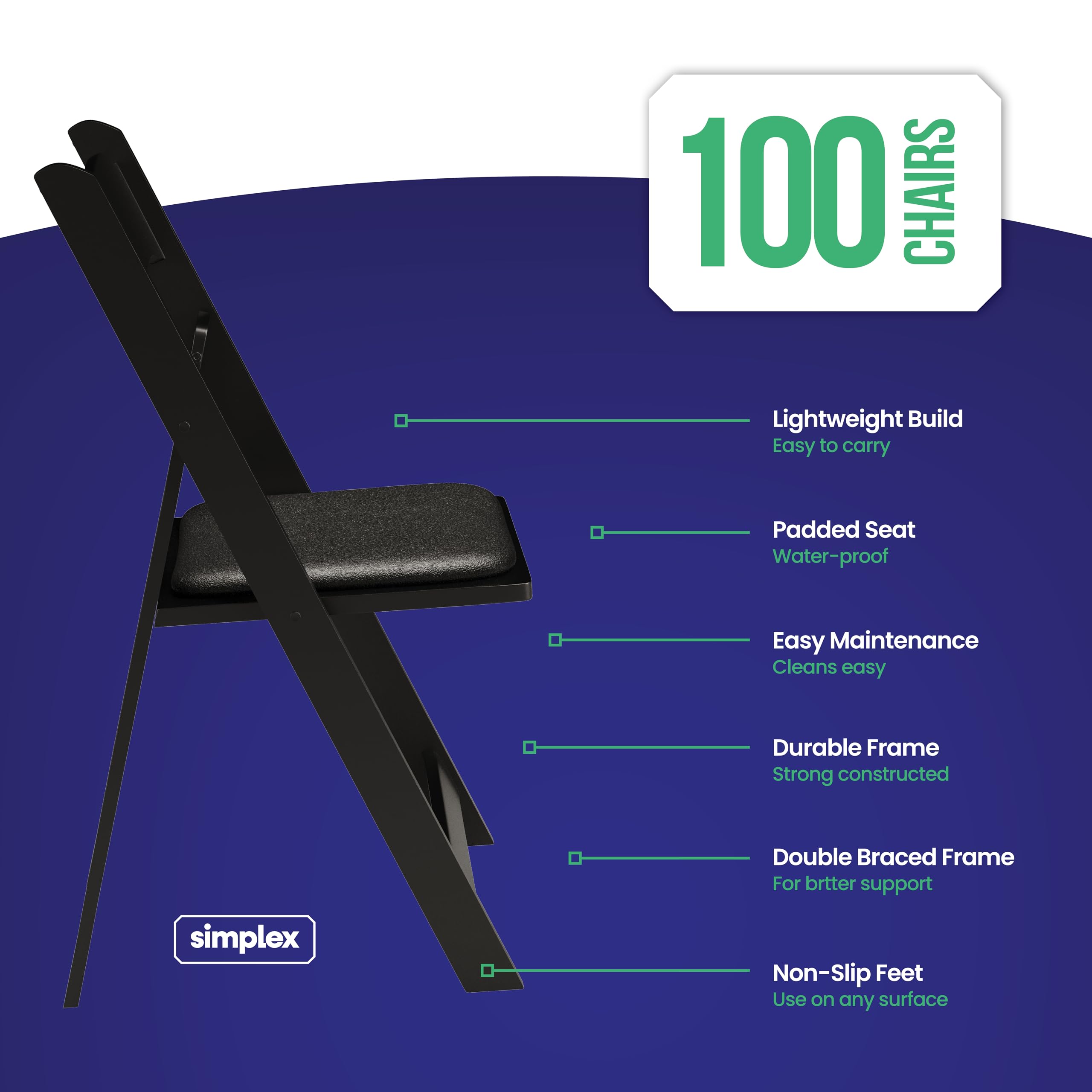 Amazon.com: 100 Black Resin Stackable Folding Chair - Comfortable