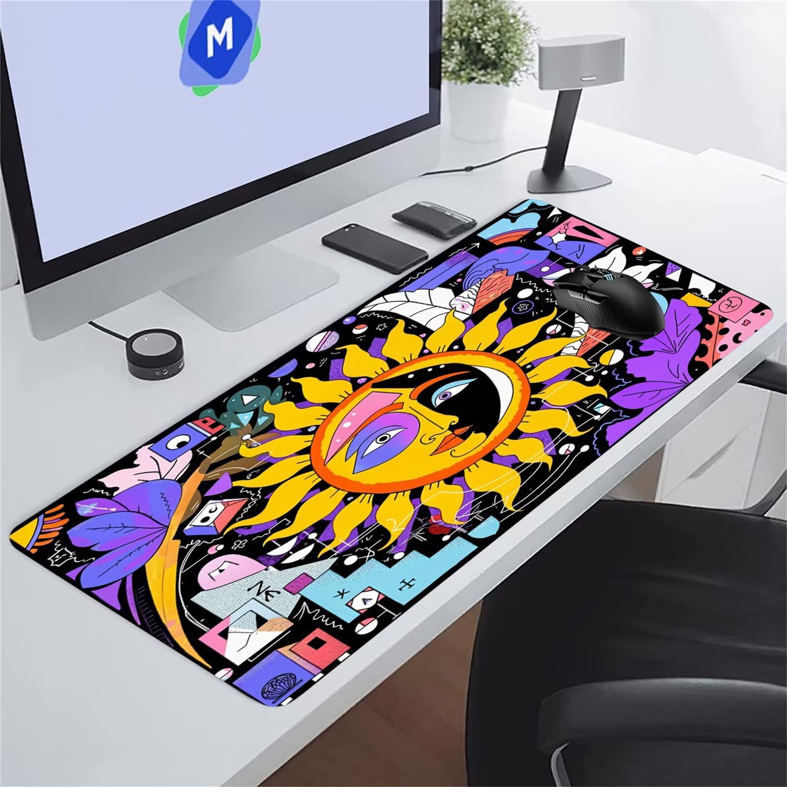 Grand Tapis de Souris de Jeu 1000x500x2 mm Mouse Pad Gaming Soleil Bohême Tapis de Bureau Antidérapant avec Bords Cousus pour Bureau, Études, Gamer