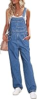 luvamia Women's Loose Fit Denim Bib Overalls Jumpsuit - Baggy Straight Wide Leg Stretchy Jean Pants
