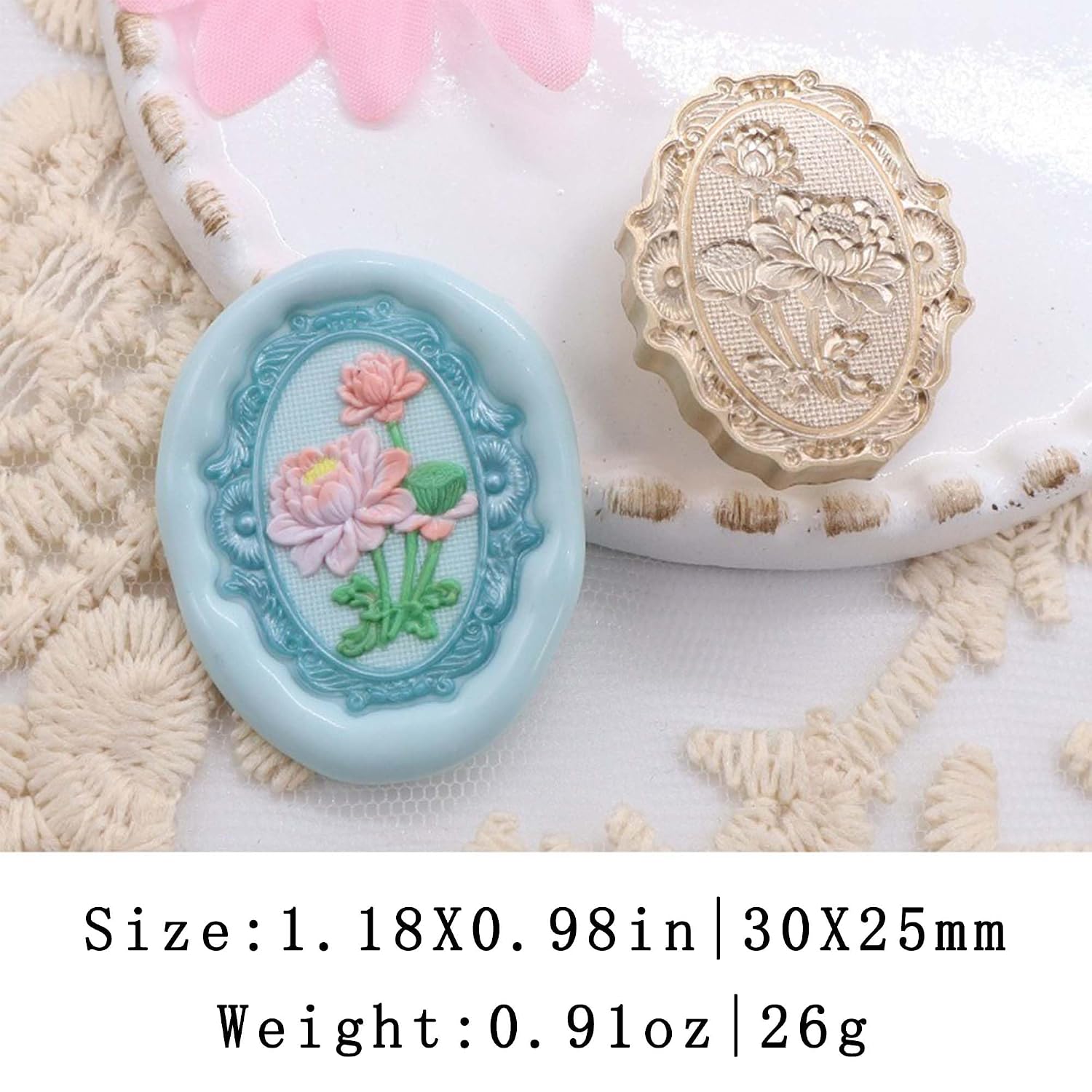 Wax Seal Stamp - Lotus Seed Sealing Wax Stamp, Floral and Plant Seal, Oval Lotus Flower Stamp Head for Cards Envelopes,Invitations (Lotus B)