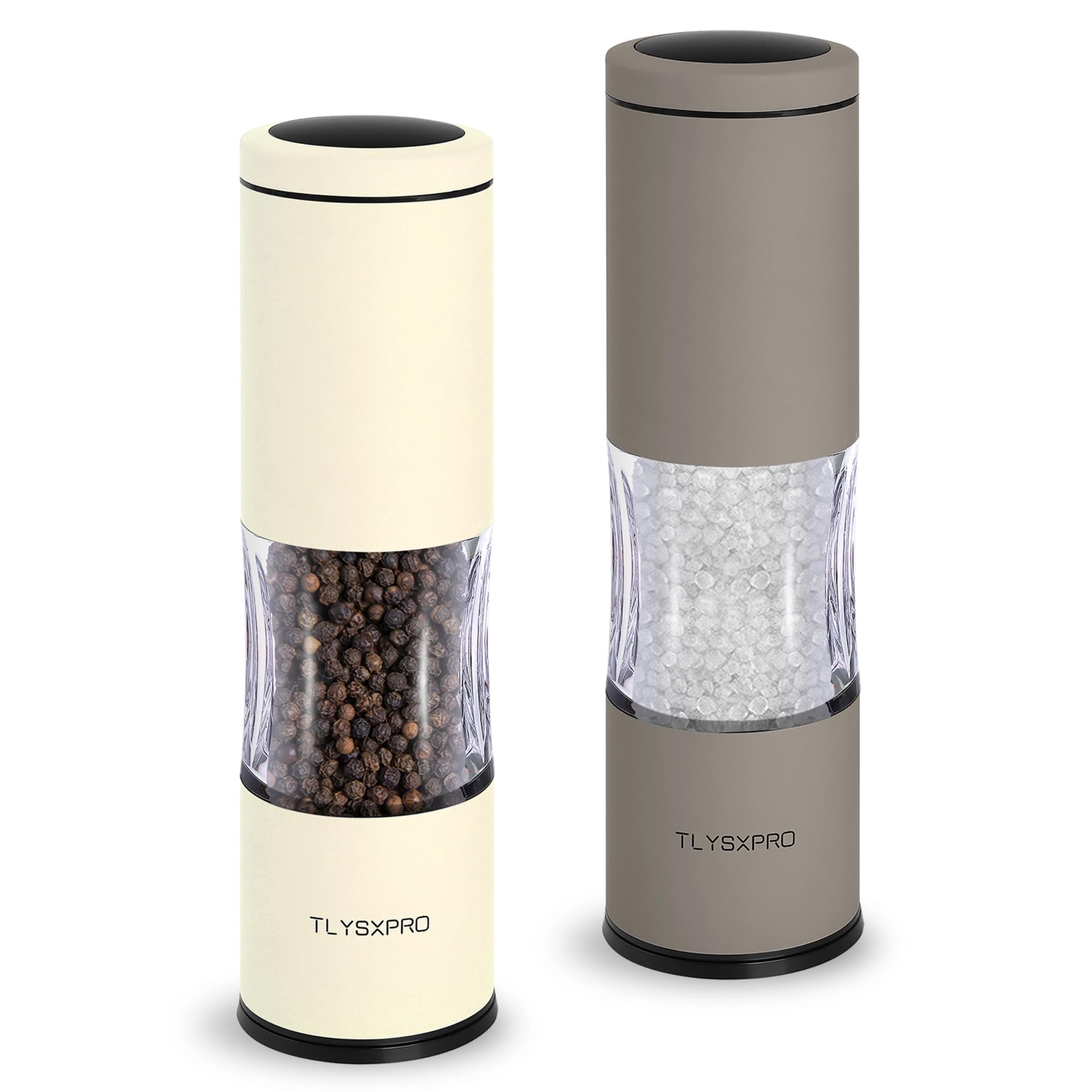 TLYSXPRO Salt and Pepper Grinder Set with Adjustable Coarseness | Manual Pepper Mill Grinder with Refillable Design | Ceramic Core | Kitchen Essential (2 Packs, Greige&Buttercream)