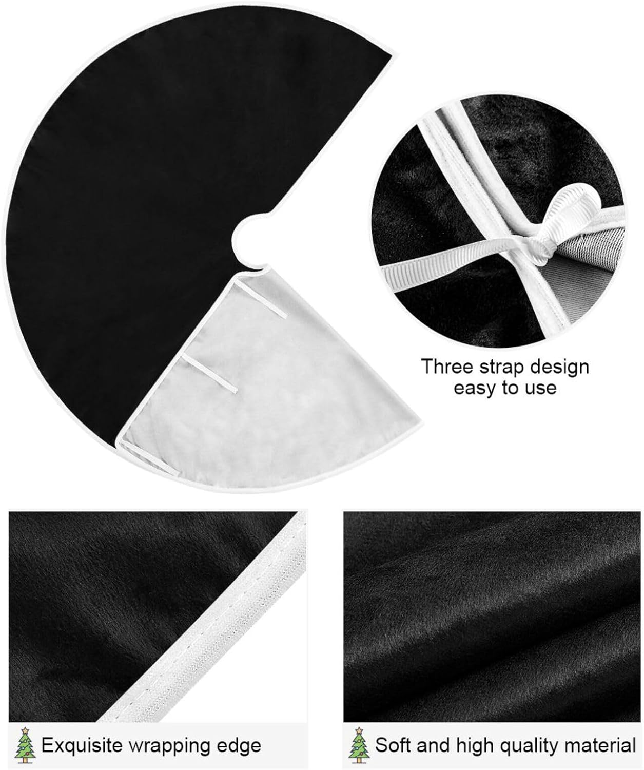 YETTASBIN Solid Black Tree Skirt 35.4 lnch, Large Round Xmas Tree Skirt Indoor Outdoor Christams Ornaments for Holiday Party Home Office Decor