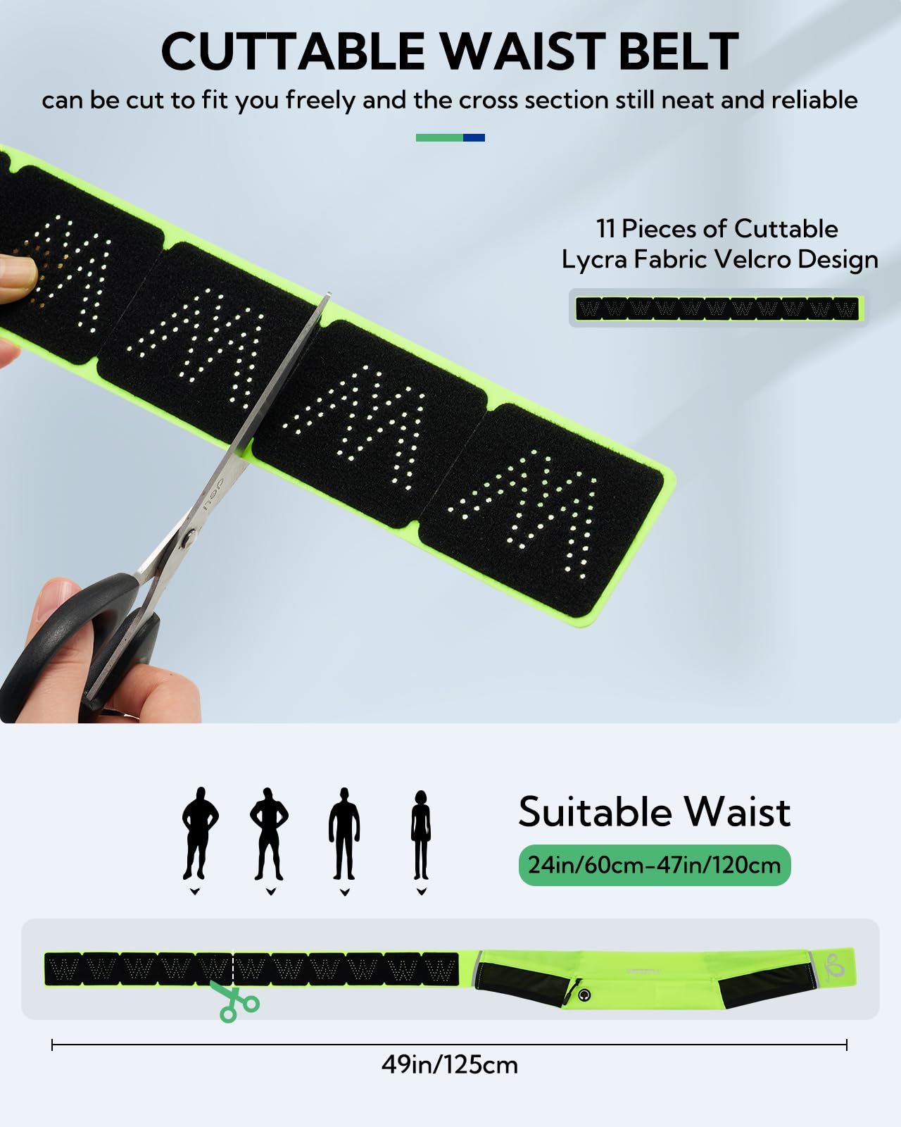 WATERFLY Ceinture de course : sac banane fin pour homme et femme, support de téléphone pour entraînement, marathon, jogging, vert fluo