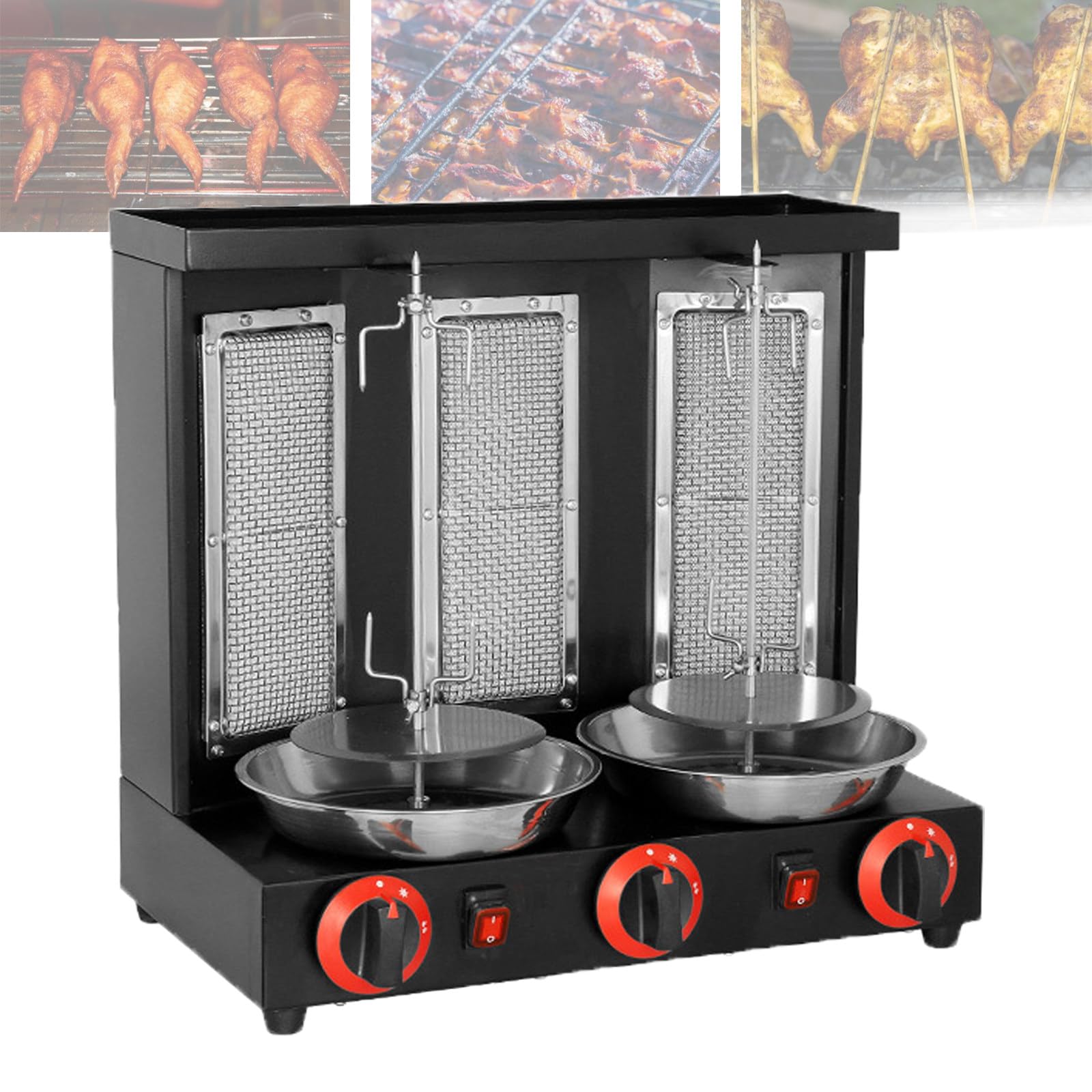 MáQuina De Parrilla De Gas para Barbacoa,Asador Vertical Giratorio con Quemador,MáQuina De Kebab A Gas De Acero Inoxidable,Parrilla De Pollo Gyro,para Uso Comercial Y DoméStico,Black-L