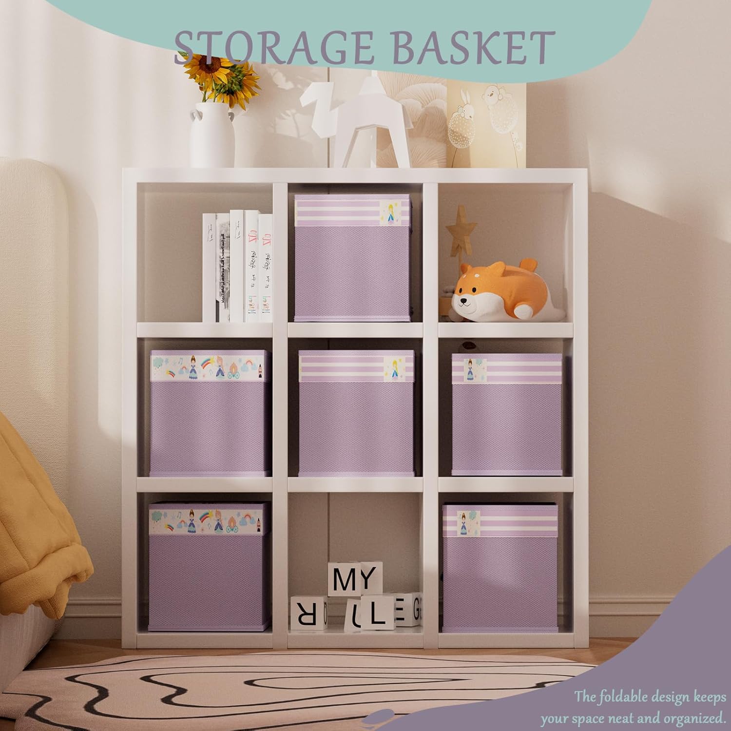 homyfort 11x11 Inch Storage Cube Bins, Fabric Cube Storage Organizer Baskets Box with Handles for Organizing Clothes, Toys, in Pantry, Closet Shelf, Nursery, Kids Room (Purple)