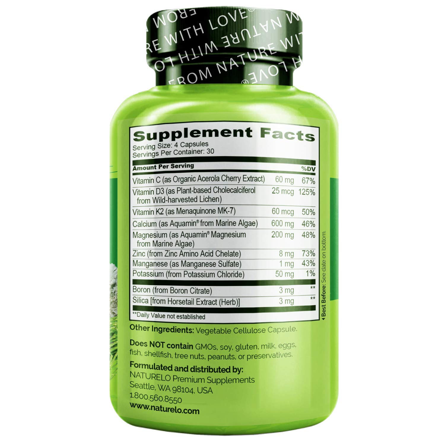 NATURELO Bone Strength PlantBased Calcium, Magnesium, Potassium