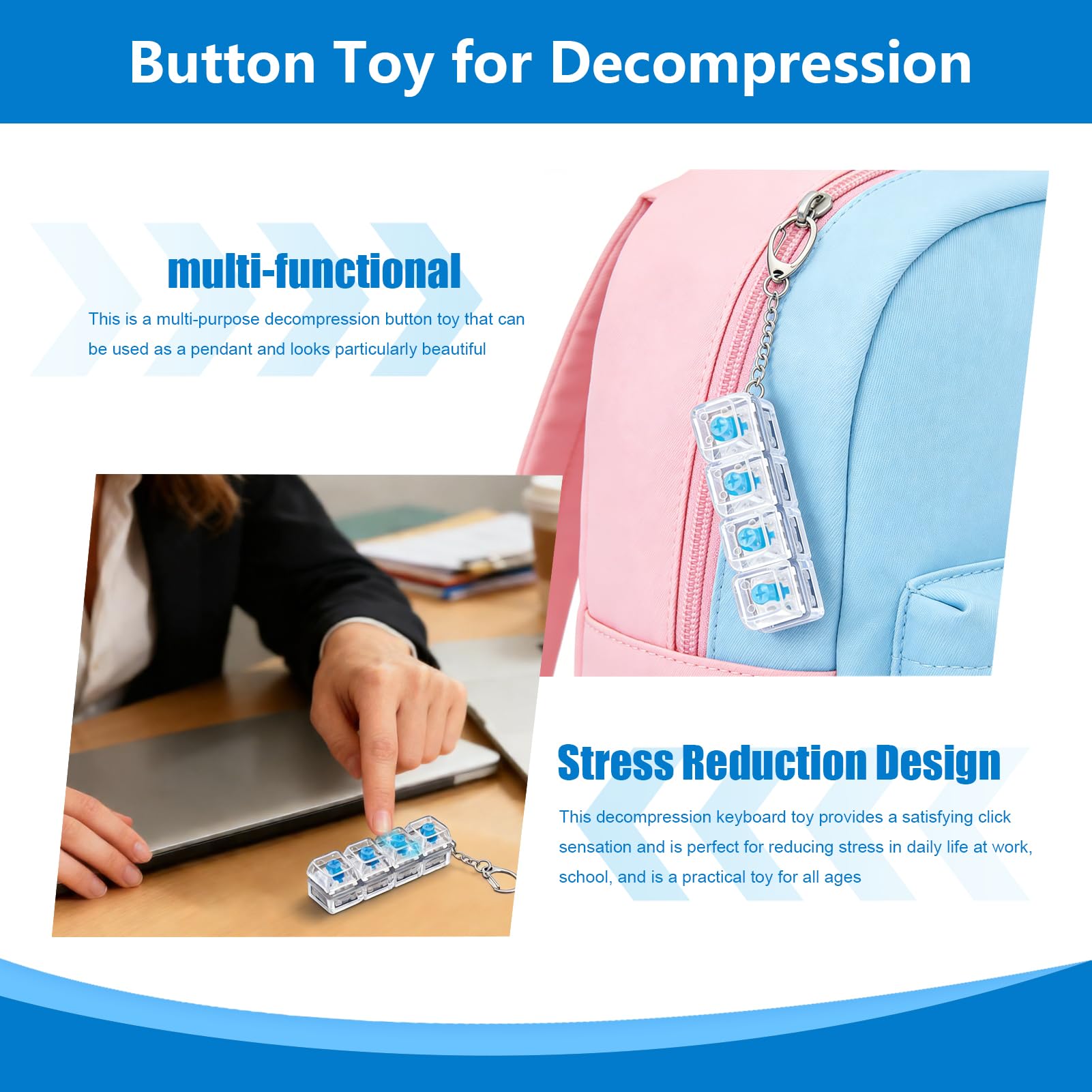 TaimeiMao Juguete Teclado Fidget, Mini Teclado Transparente, Llavero Fidget de Teclado, Teclado Antiestrés, Alivio del Estrés, Juguetes Antiestrés para Pasar el Rato para Hombres y Mujeres — view 4