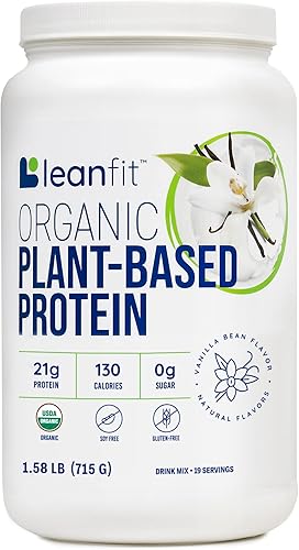 LeanFit Proteína orgánica a base de plantas, sabor natural a vainilla, 0.81 onzas de proteína vegana, 19 porciones, tubo de 1.58 libras (25.22 oz),