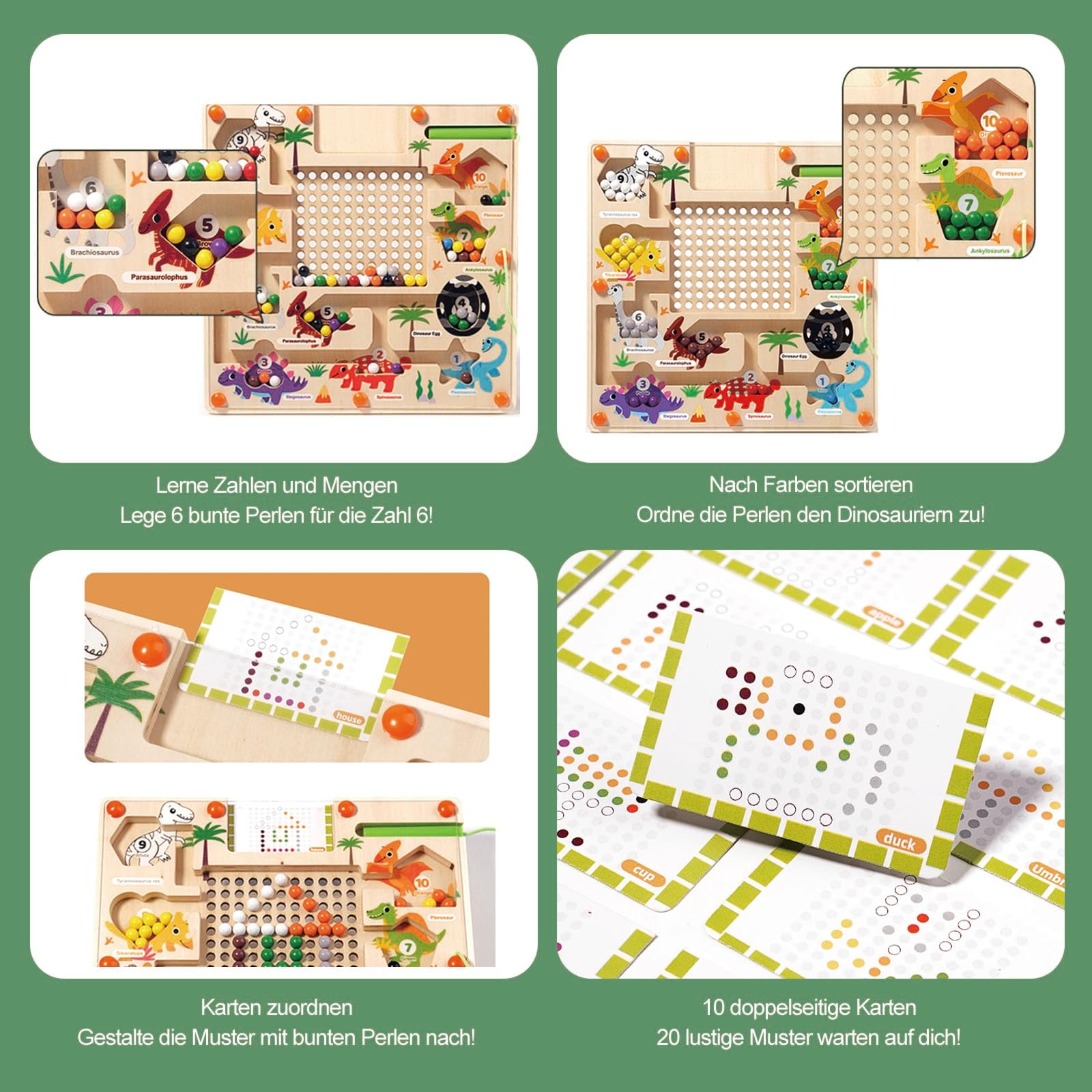 Dr. MUYA Montessori Spielzeug – Für Kinder 2–5 Jahre, Mit Holzschalen, Perlen, Zange & Löffel