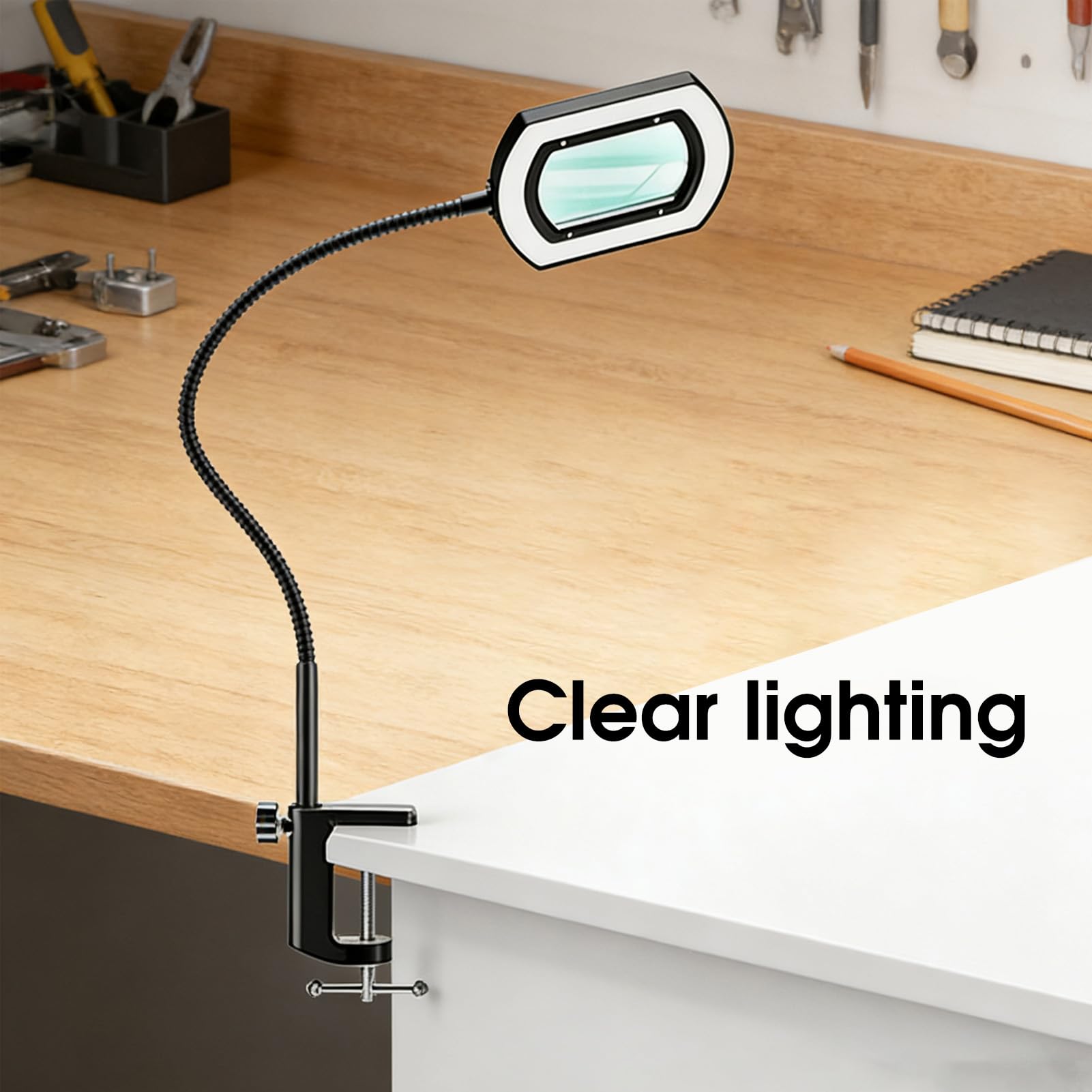 Luocute Lámpara de Aumento 10X con Cuello de Cisne Flexible, Luz LED, 5 Modos de Color y 3 Niveles de Brillo Lupa Iluminada para Lectura, Manualidades, Costura, Fabricación de Joyas