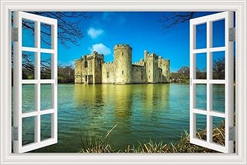 Amazon Co Jp ワンピース3dウィンドウ風景ウォールステッカーヨーロッパ城の建設美しい風景の壁紙ビニール粘着壁画アート家の装飾 Diy 工具 ガーデン